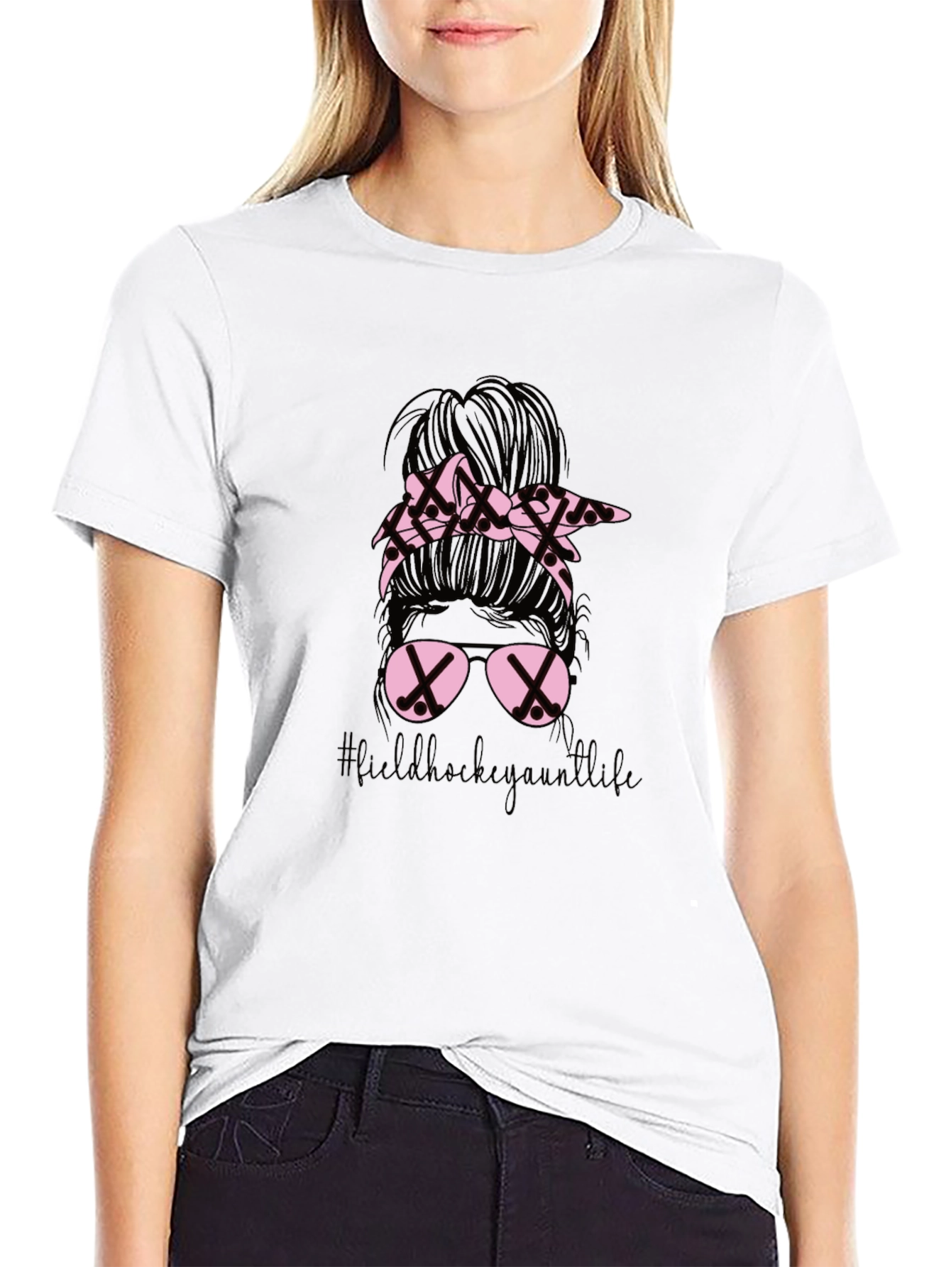 Field Hockey Aunt Life Messy Bun T-Shirt