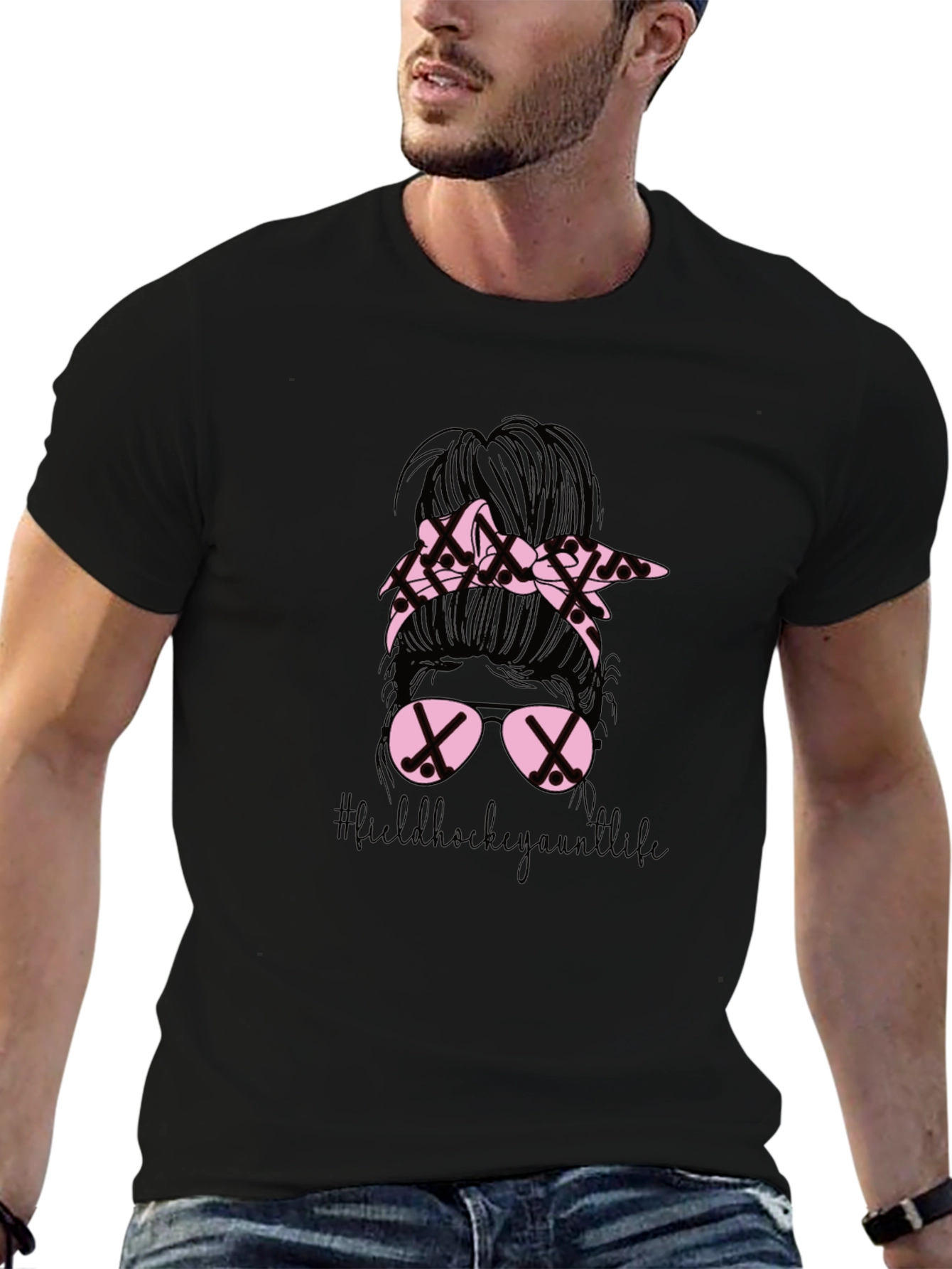 Field Hockey Aunt Life Messy Bun T-Shirt