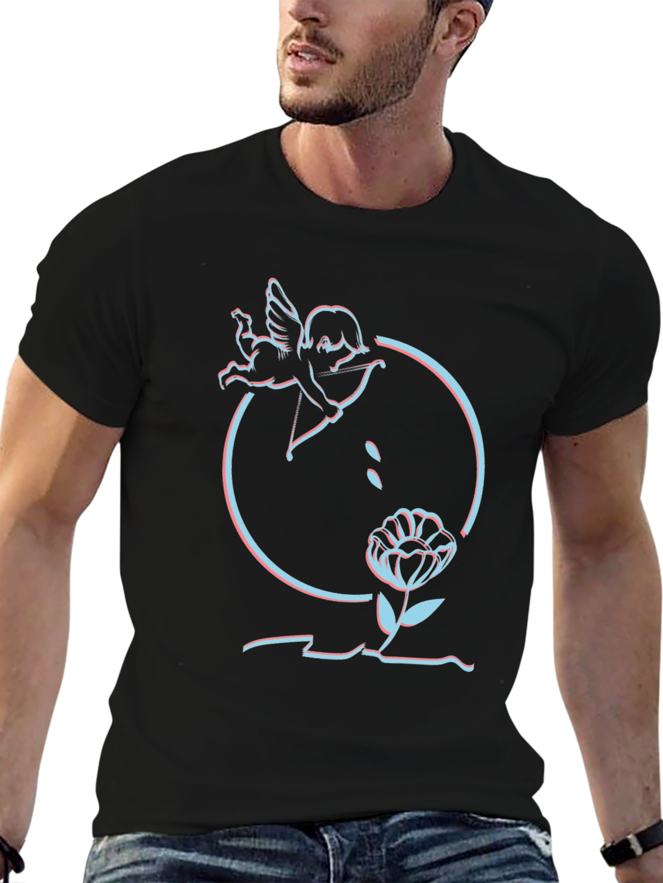 Cupids Flower Black T-Shirt