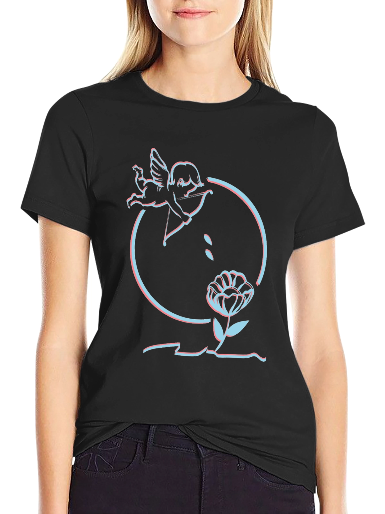 Cupids Flower Black T-Shirt