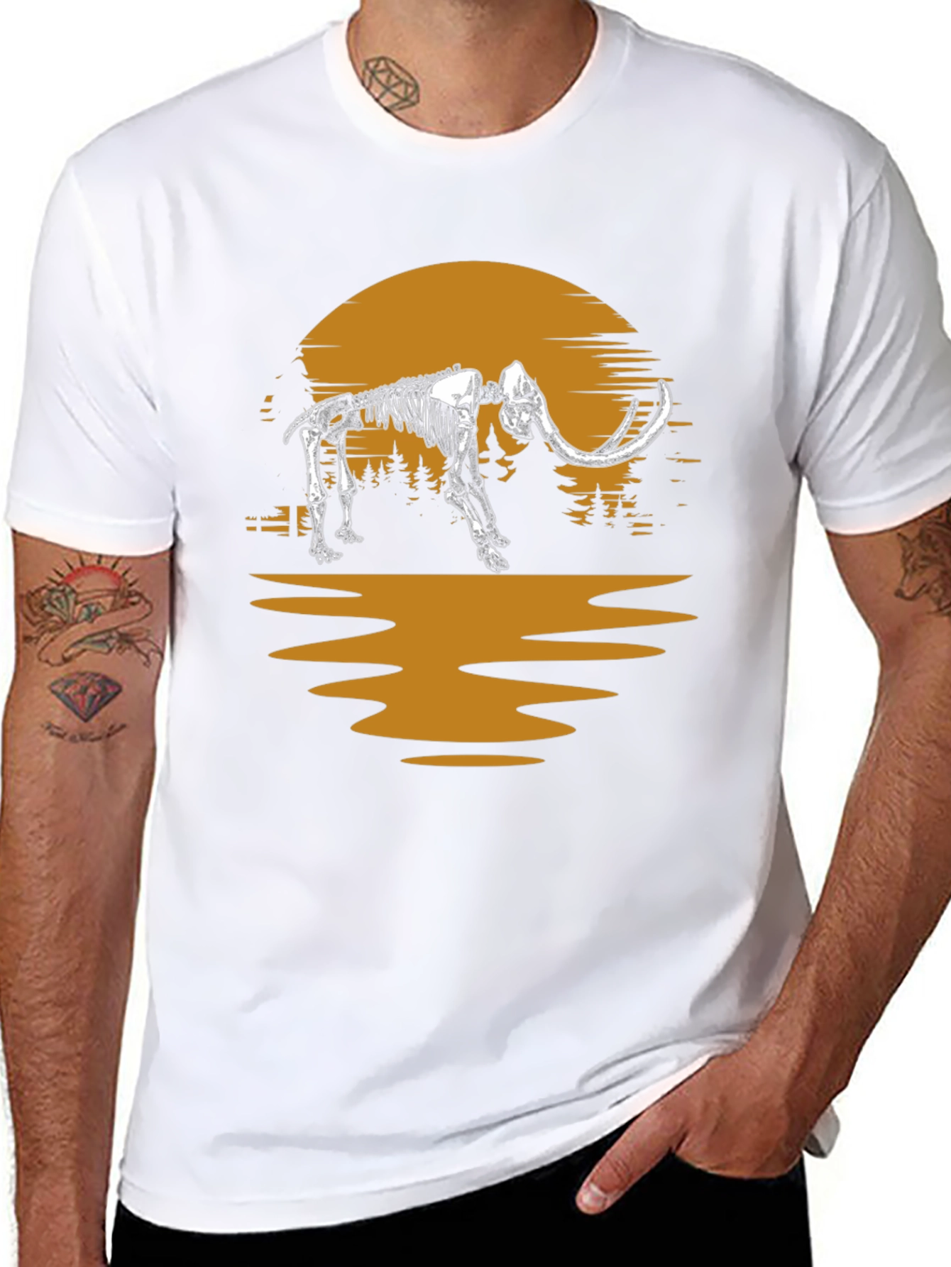 Mammoth Skeleton Sunset Graphic Tee - Unique Print