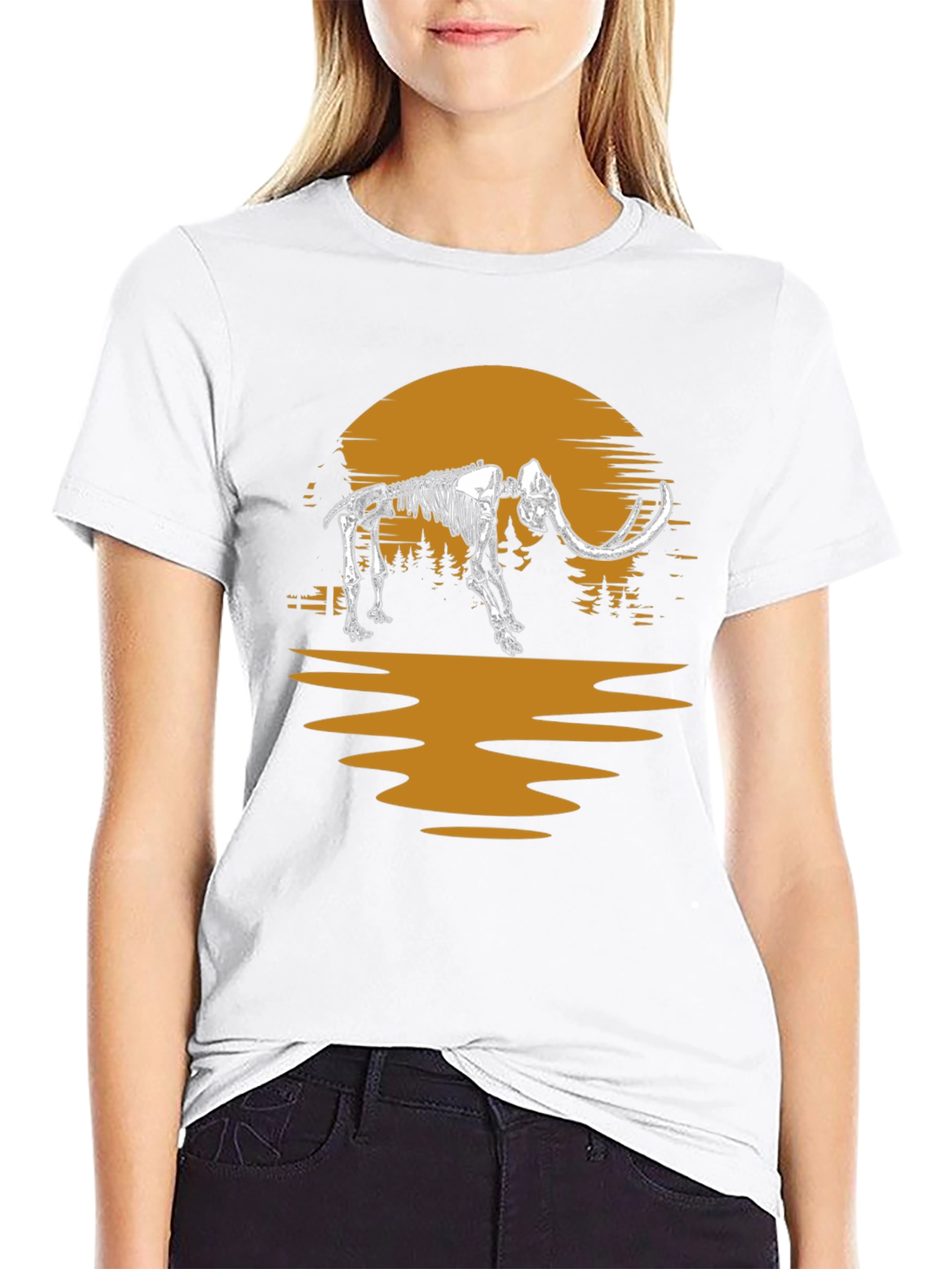 Mammoth Skeleton Sunset Graphic Tee - Unique Print