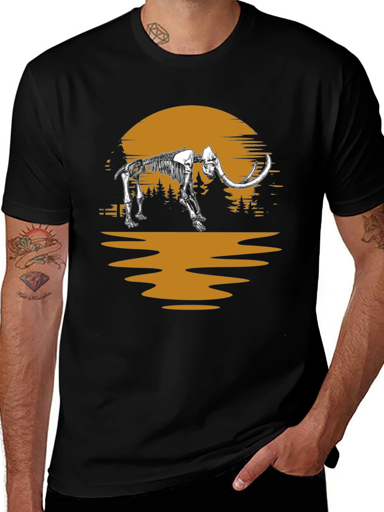 Mammoth Skeleton Sunset Graphic Tee - Unique Print