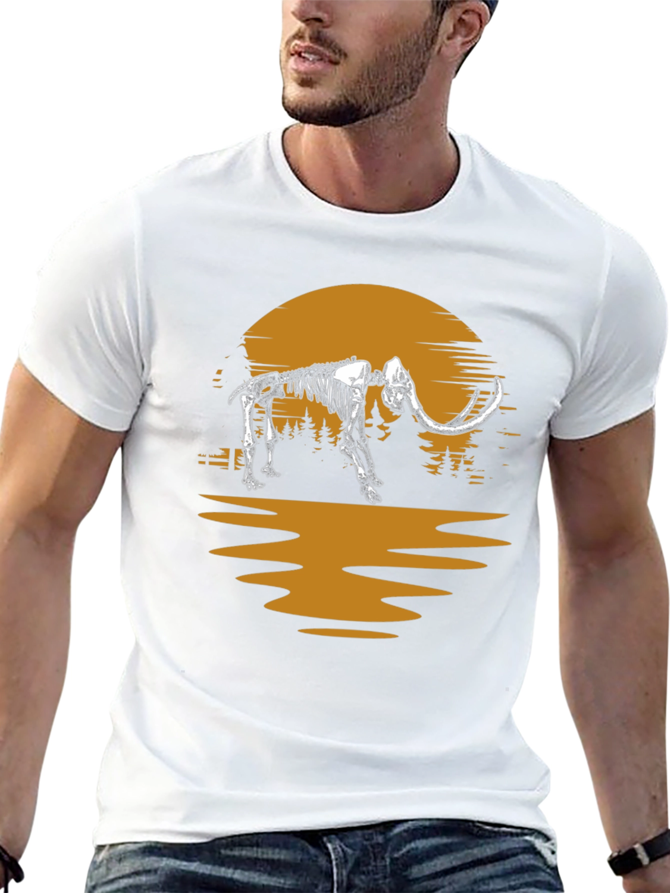Mammoth Skeleton Sunset Graphic Tee - Unique Print