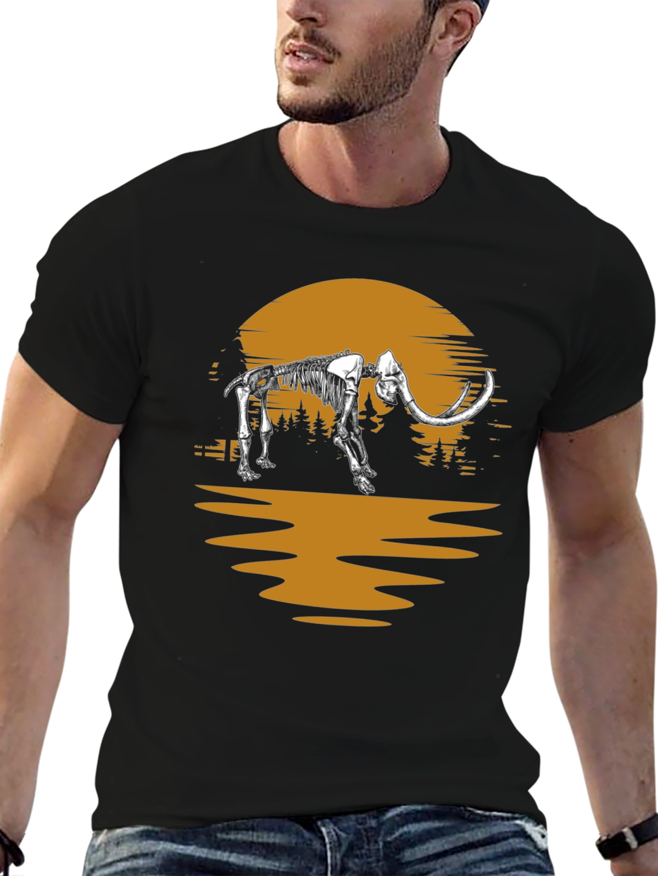 Mammoth Skeleton Sunset Graphic Tee - Unique Print