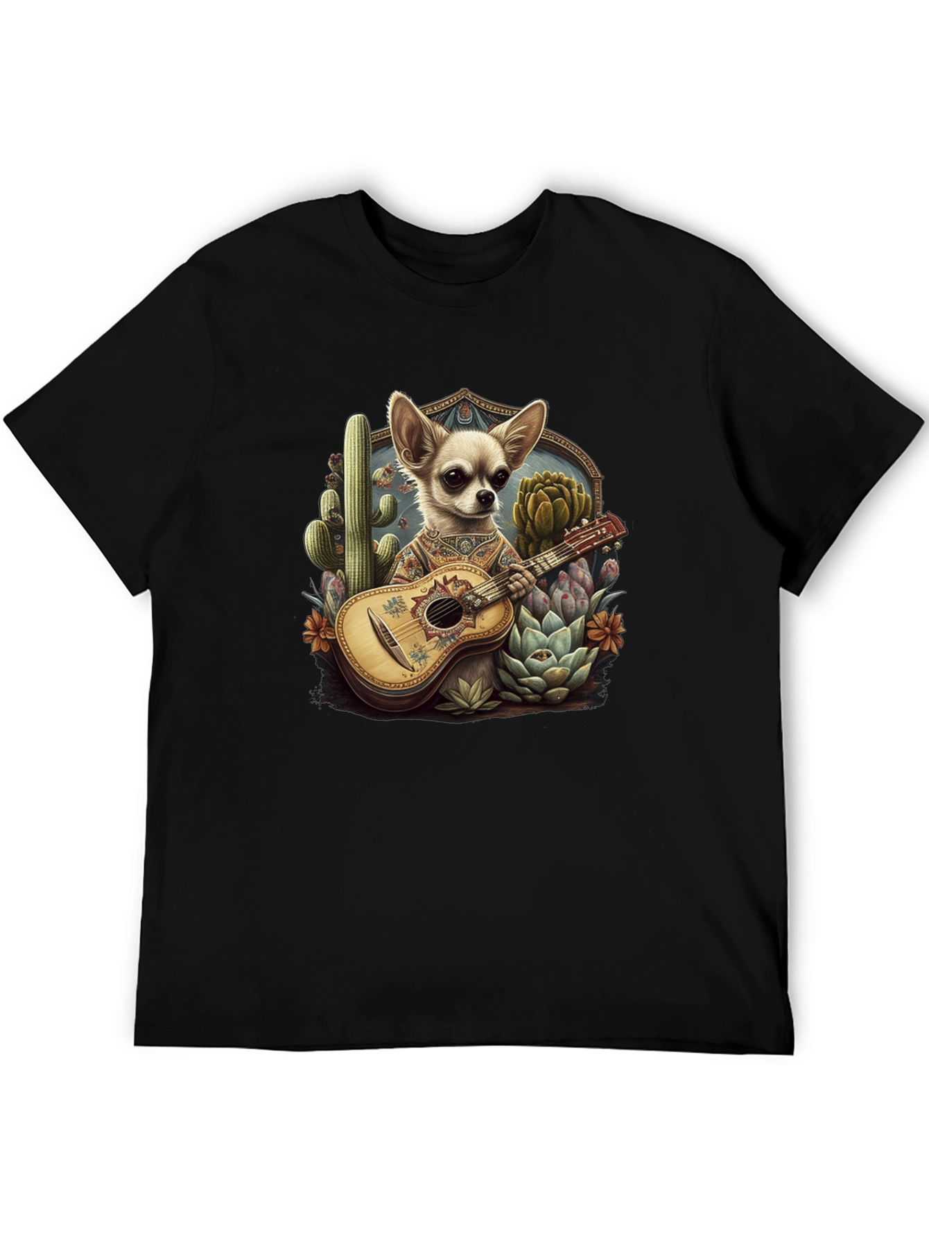 Chihuahua Guitarist Graphic T-Shirt - Mens Black Tee