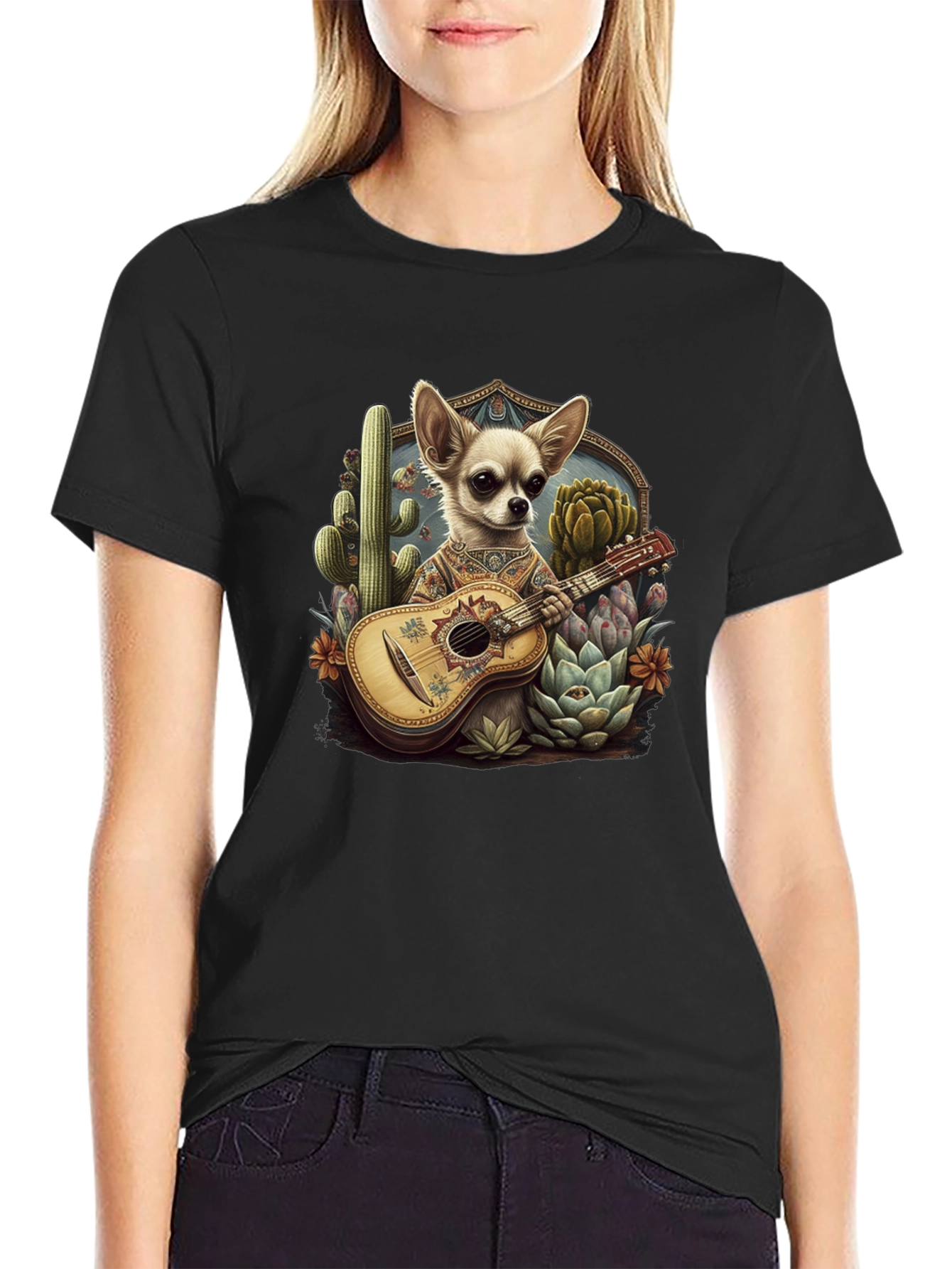 Chihuahua Guitarist Graphic T-Shirt - Mens Black Tee