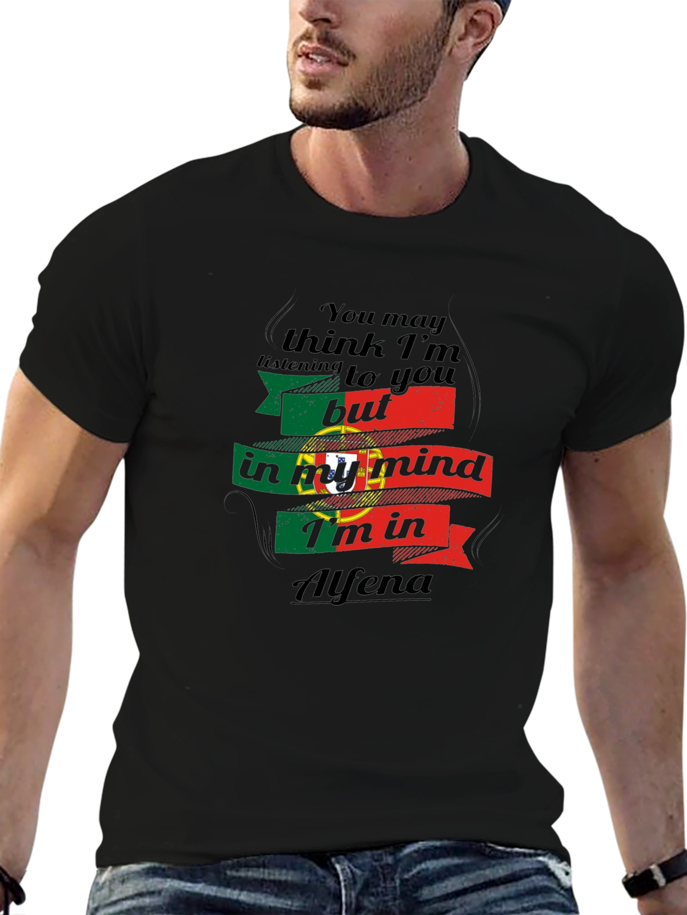 Alfena Portugal Mind T-Shirt - Black Cotton Tee