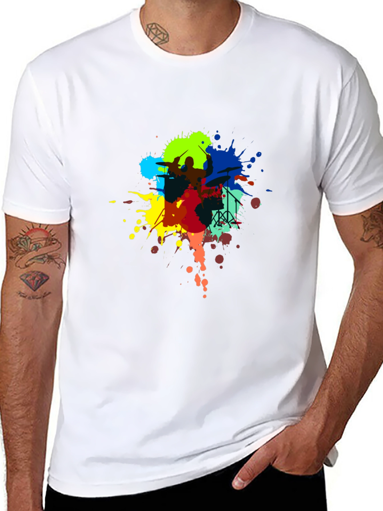 Drummer Paint Splatter Black T-Shirt