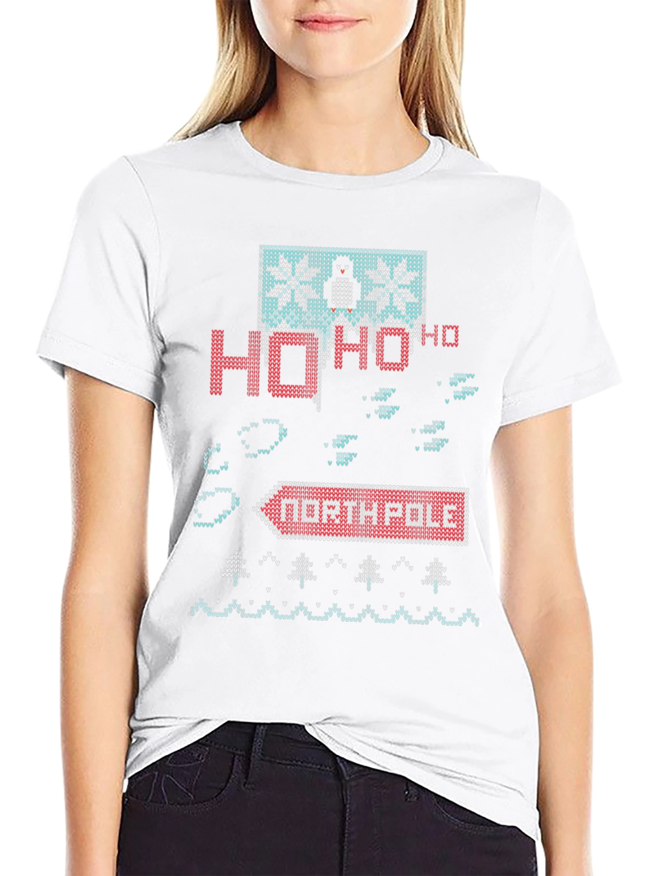 North Pole Penguin Ugly Christmas Knit T-Shirt