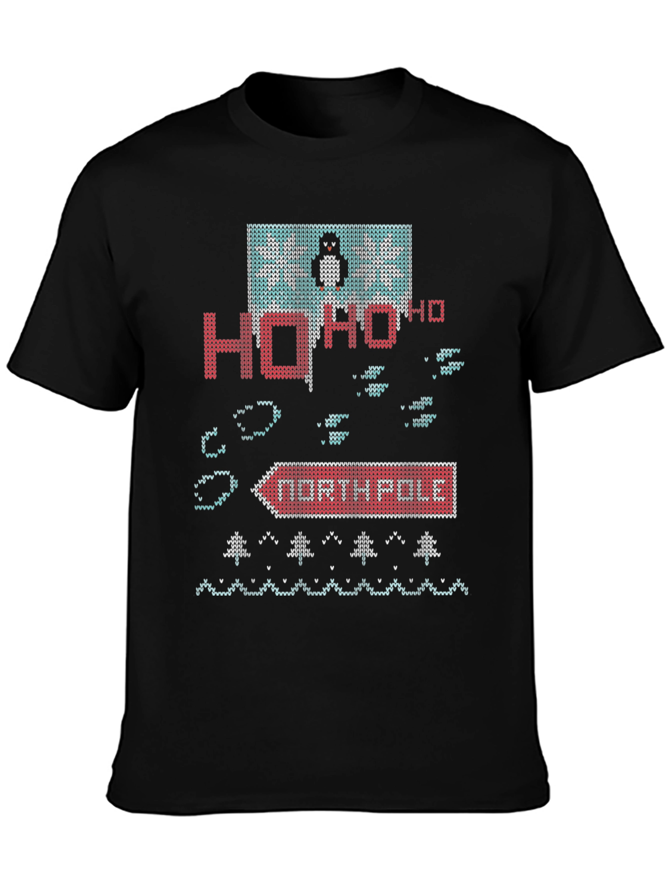 North Pole Penguin Ugly Christmas Knit T-Shirt