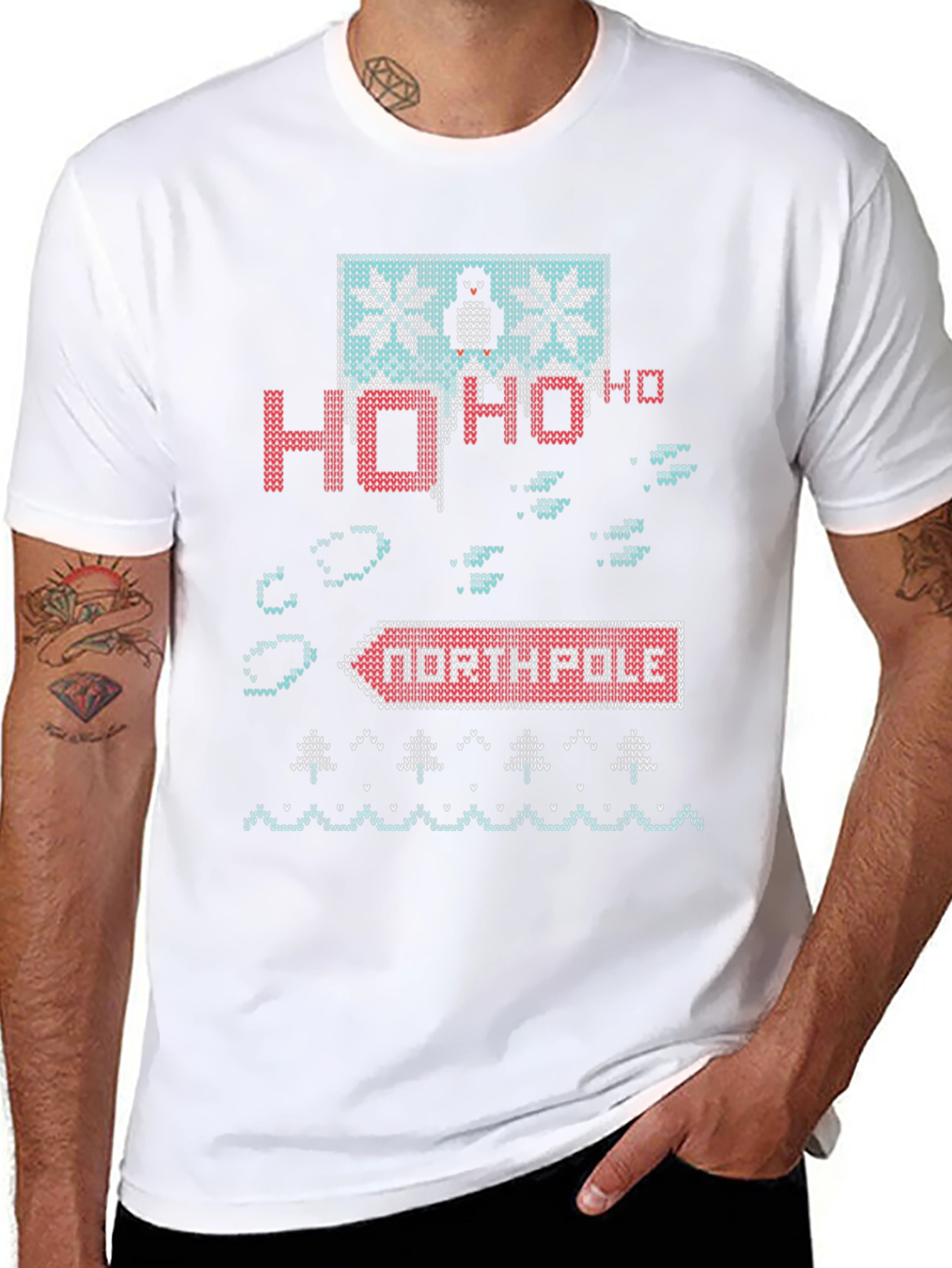 North Pole Penguin Ugly Christmas Knit T-Shirt