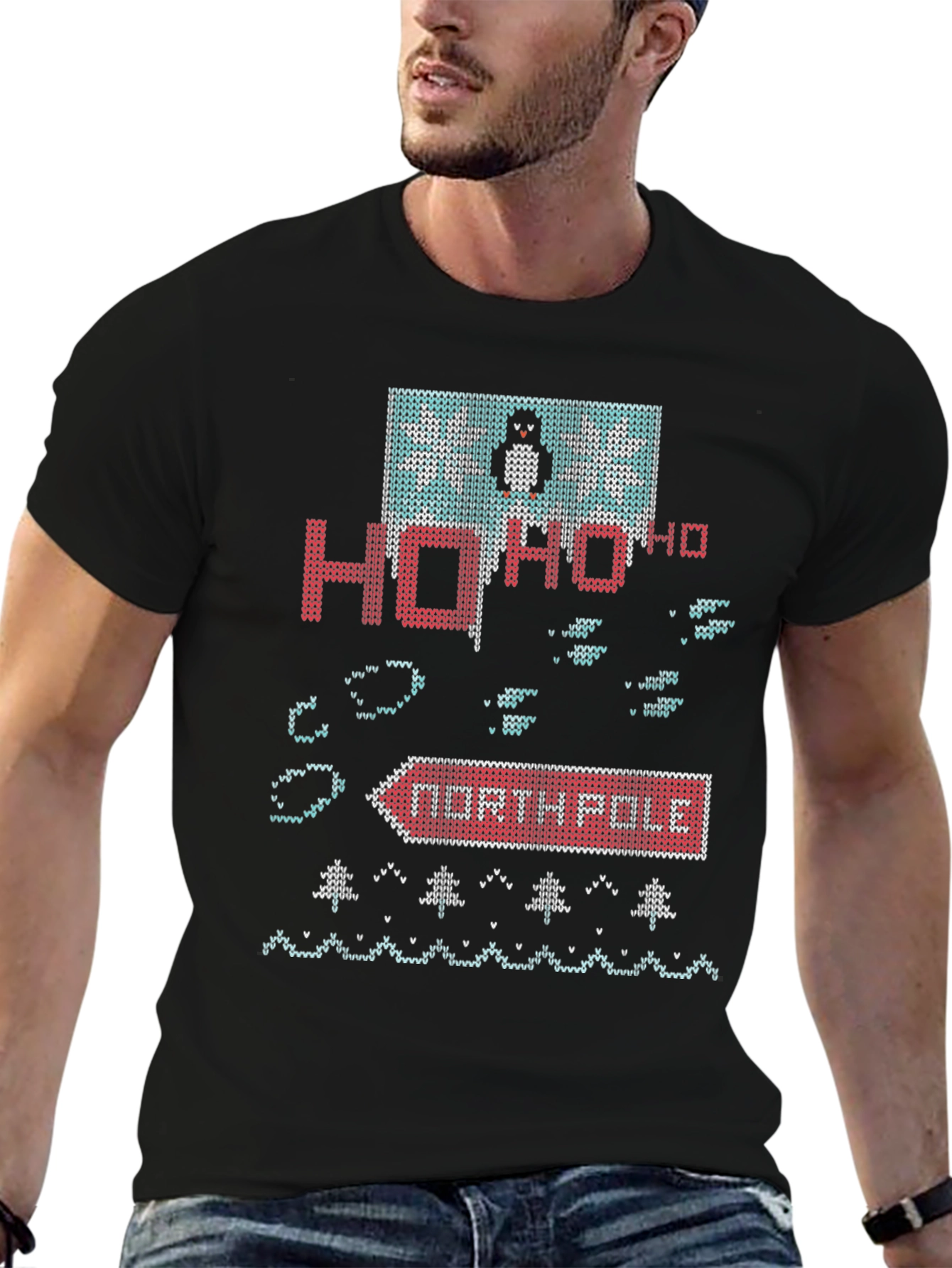 North Pole Penguin Ugly Christmas Knit T-Shirt