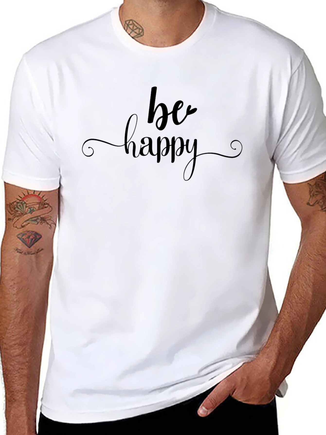 Be Happy Black Graphic T-Shirt