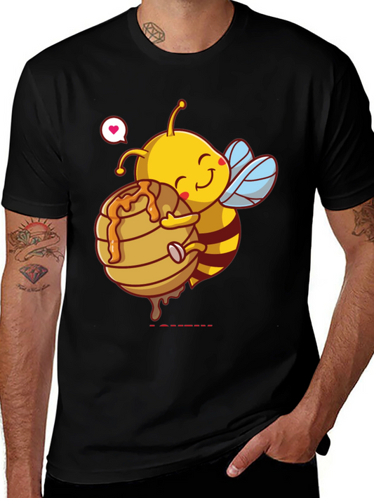 Cute Bee Hugging Honeycomb Graphic T-Shirt