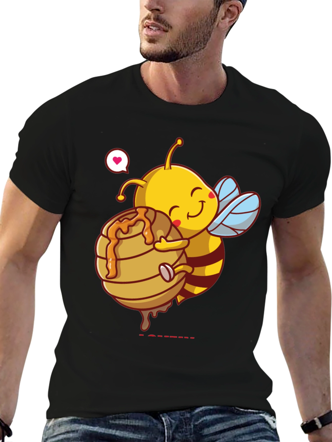 Cute Bee Hugging Honeycomb Graphic T-Shirt