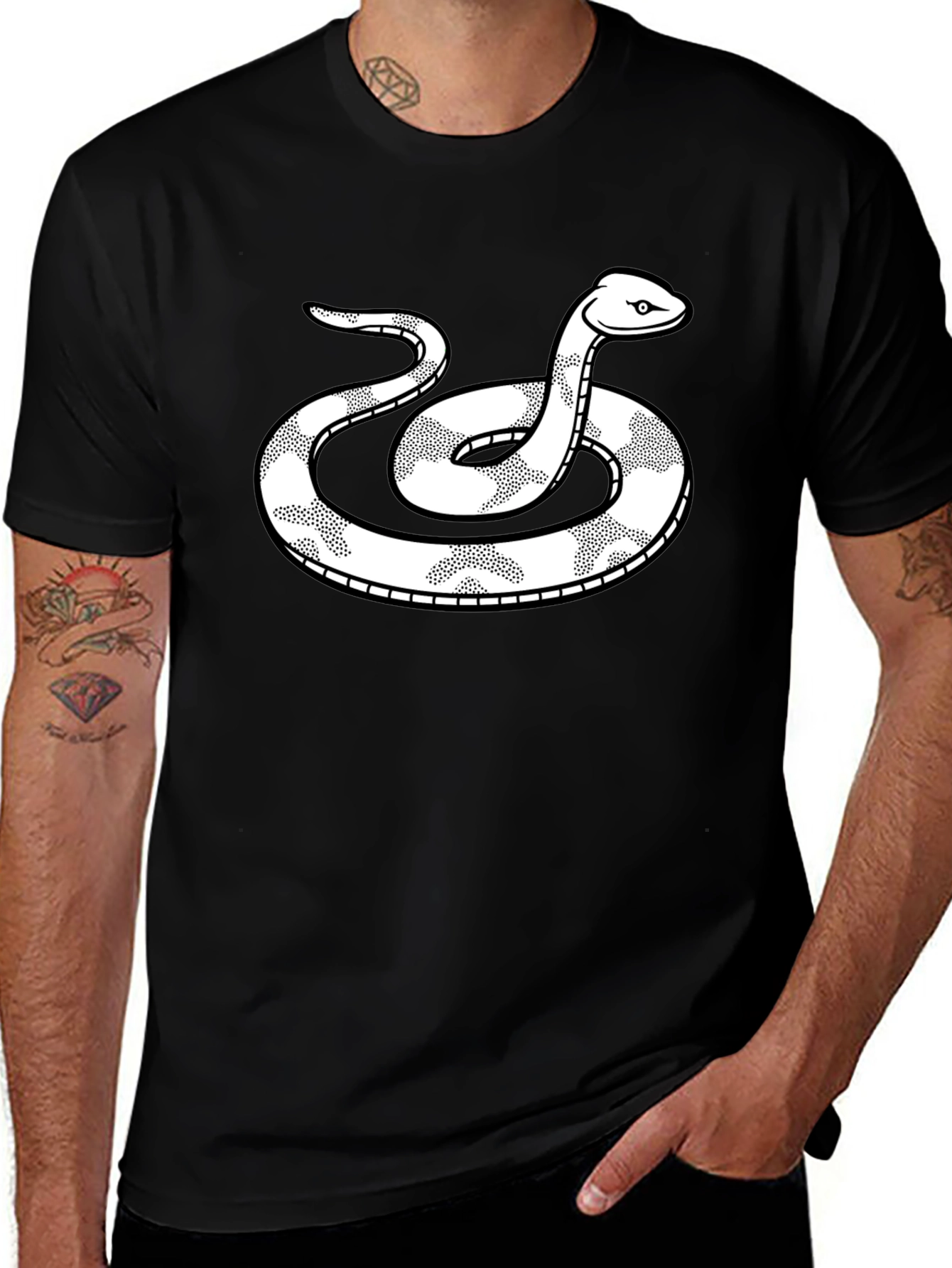 Snake Graphic Tee - Black Cotton T-Shirt