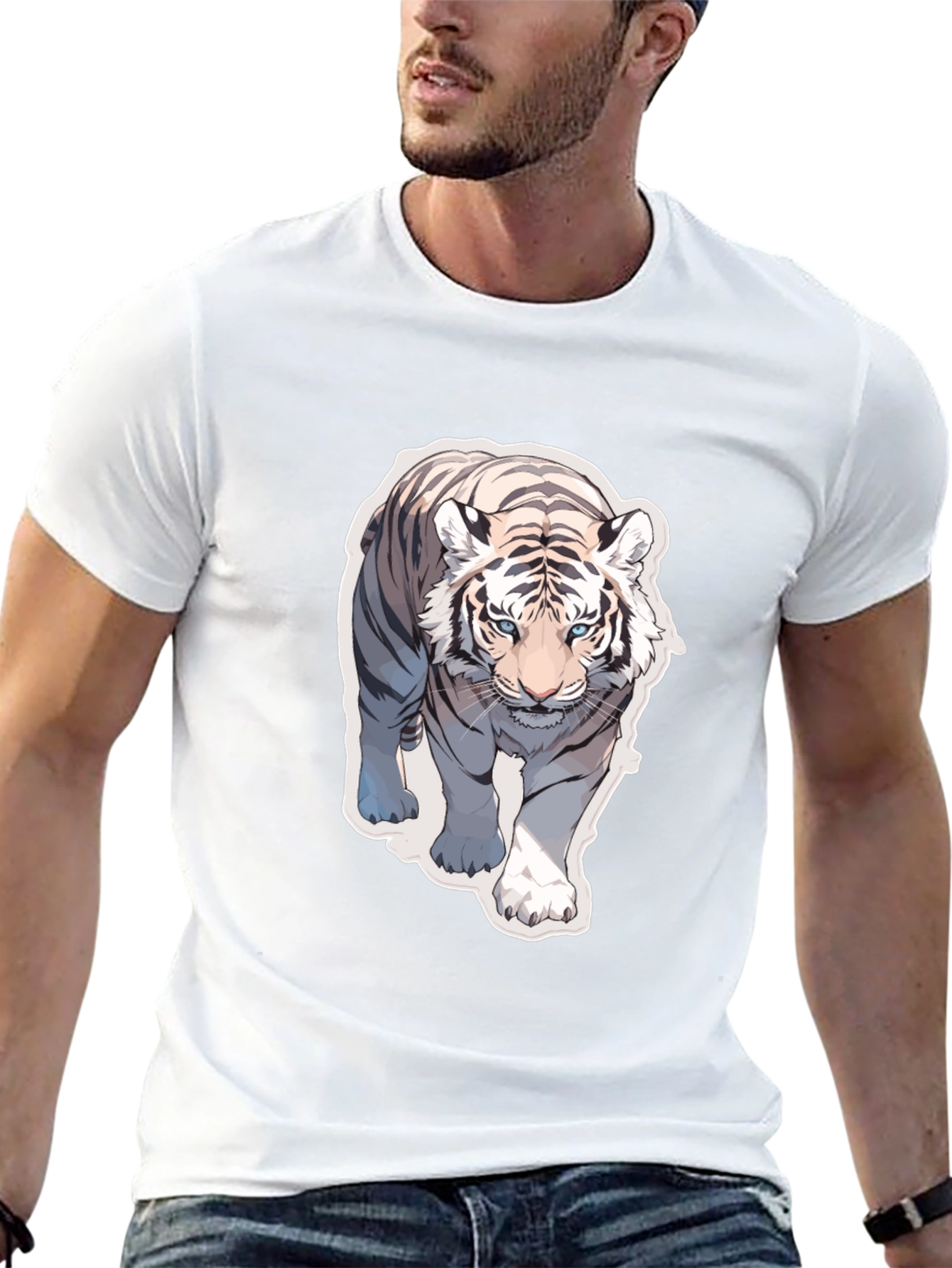 White Tiger Graphic Tee - Cool Animal Print Shirt