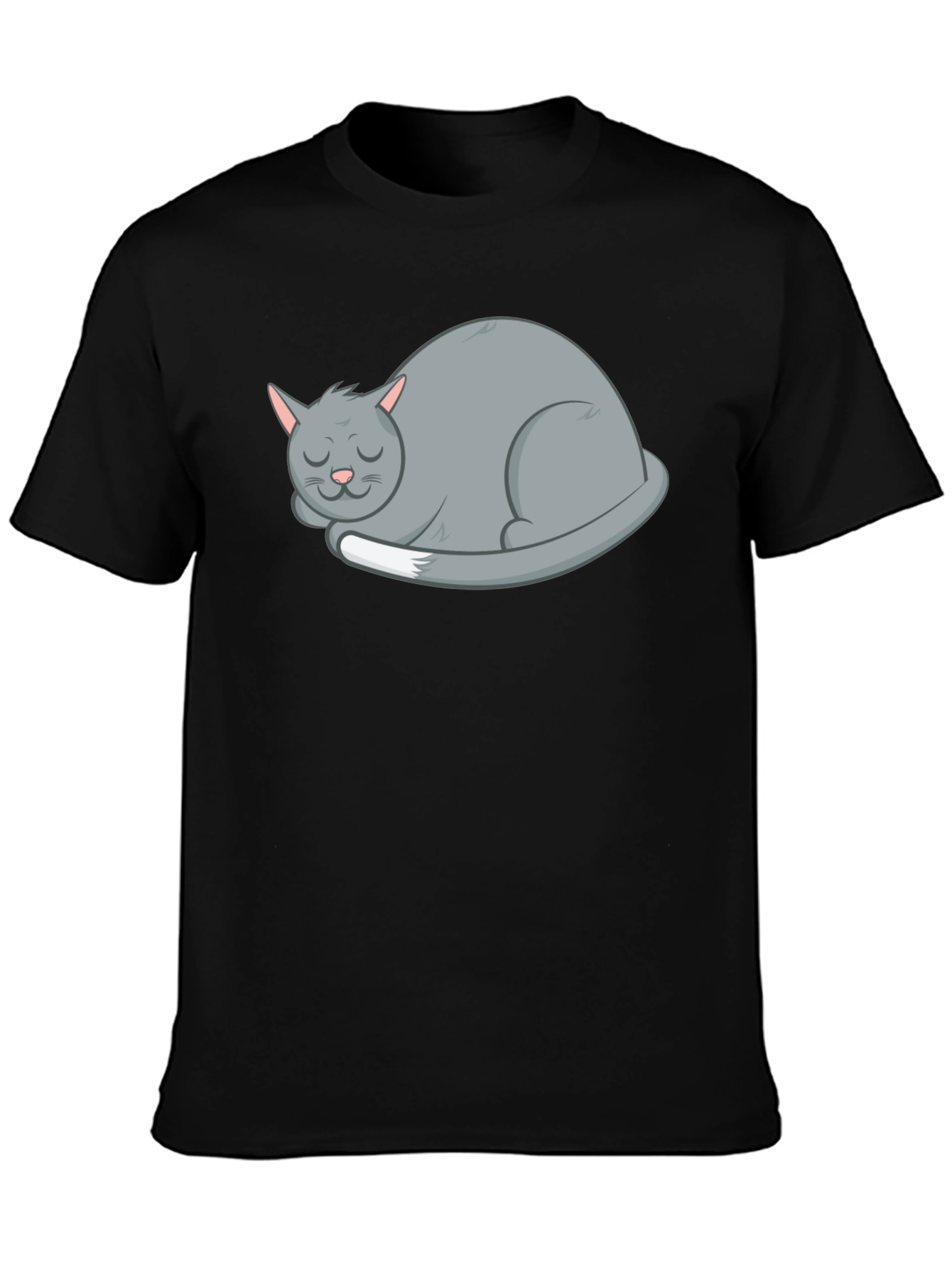 Sleeping Cat Graphic Tee - Soft Black Cotton Shirt