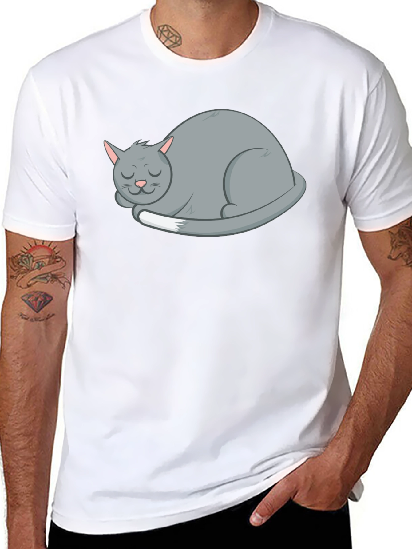 Sleeping Cat Graphic Tee - Soft Black Cotton Shirt