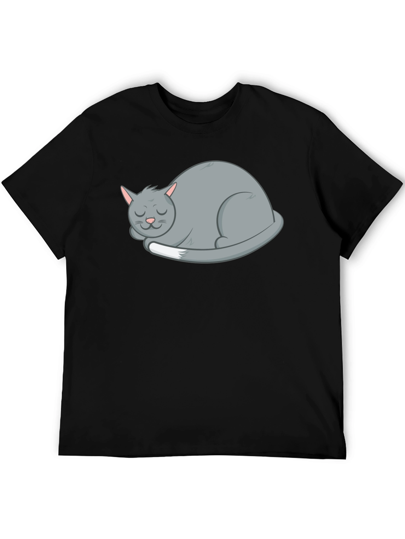 Sleeping Cat Graphic Tee - Soft Black Cotton Shirt
