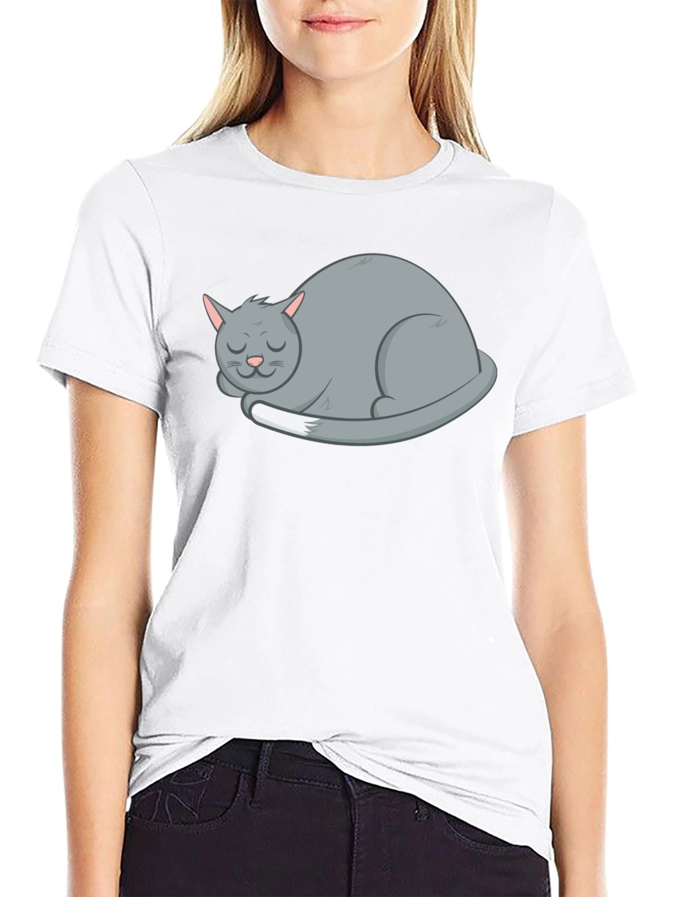 Sleeping Cat Graphic Tee - Soft Black Cotton Shirt