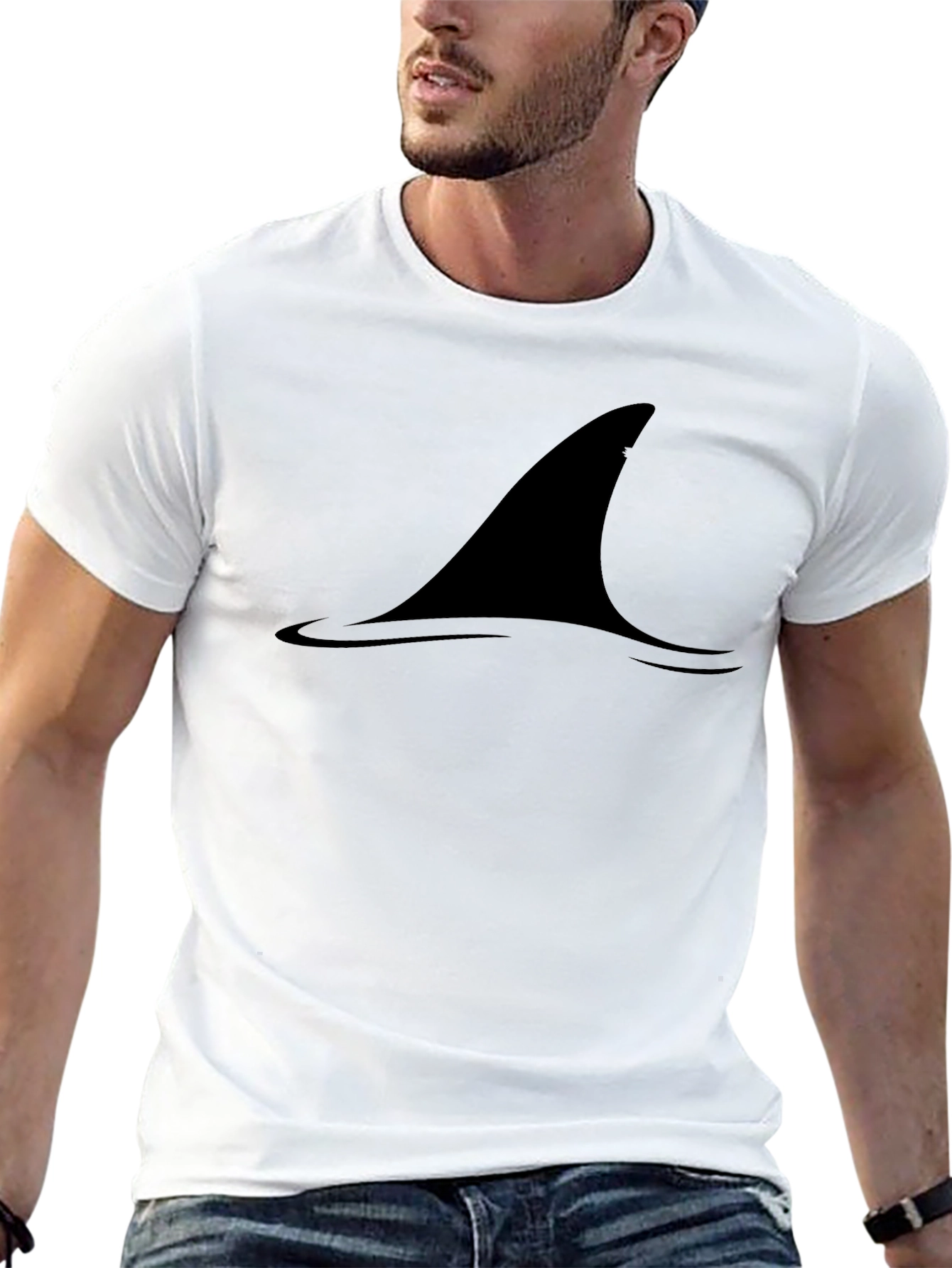 Shark Fin Graphic Black T-Shirt - Mens Casual Tee
