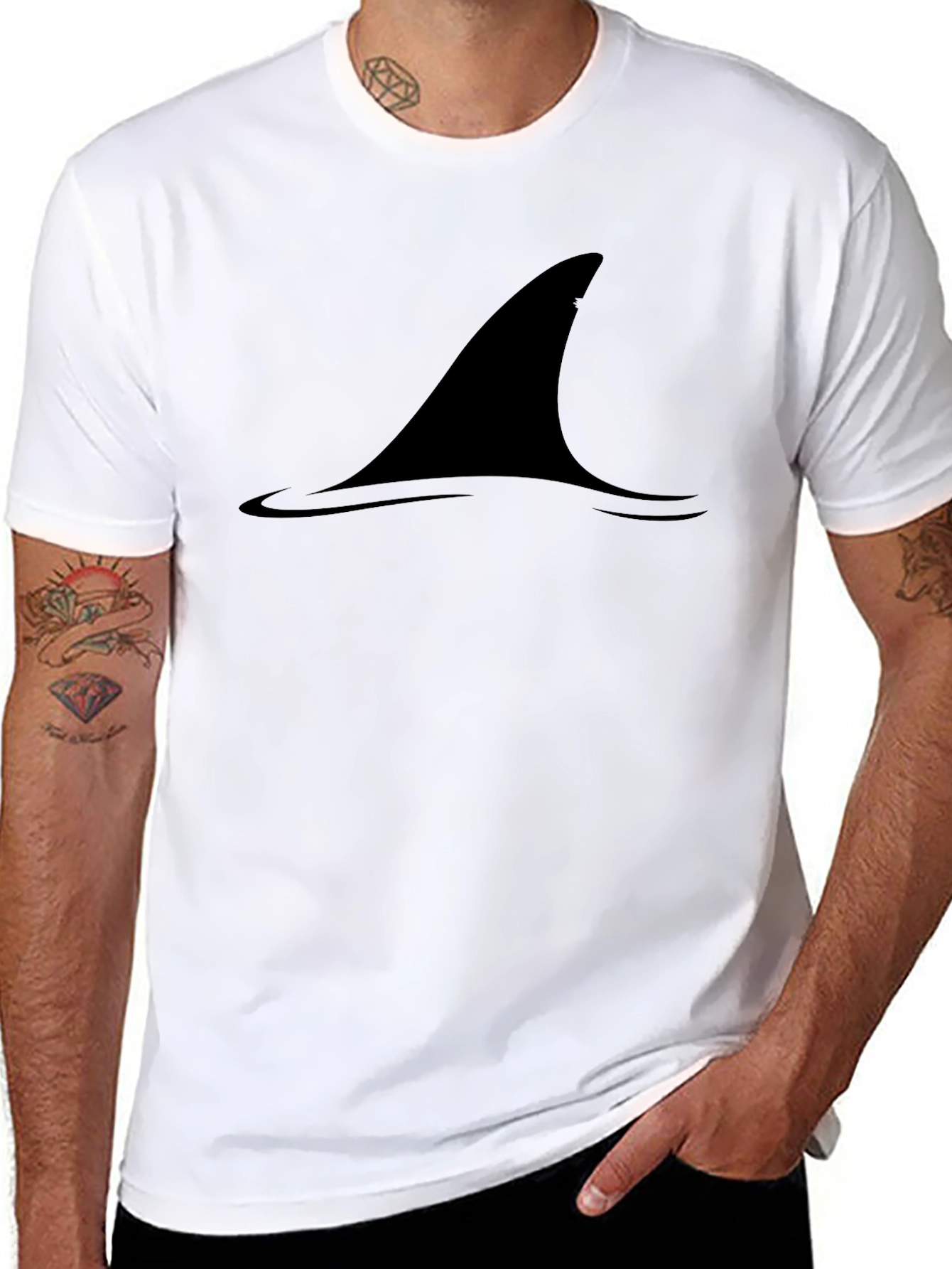 Shark Fin Graphic Black T-Shirt - Mens Casual Tee
