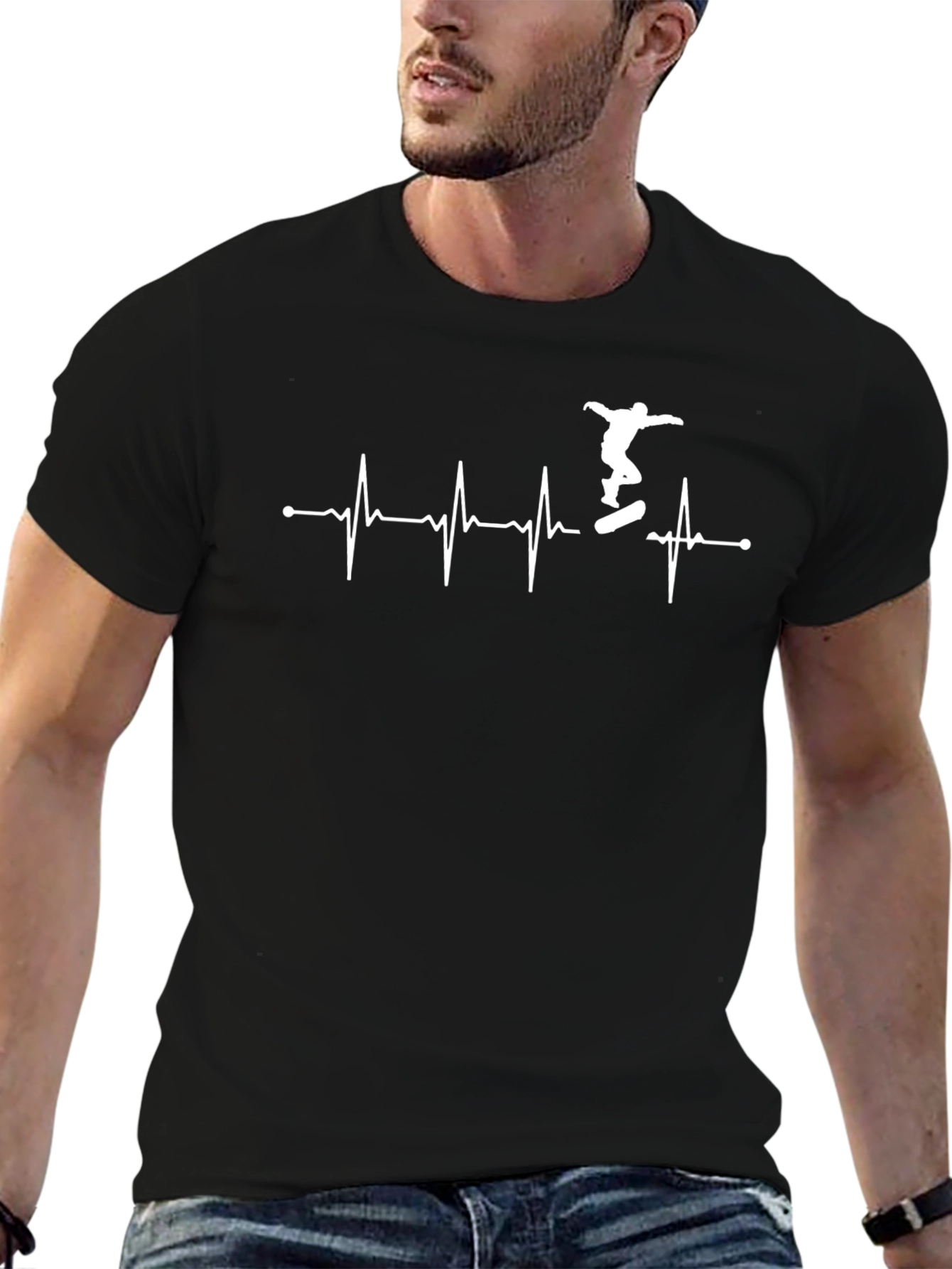 Skateboard Heartbeat Graphic Tee - Black