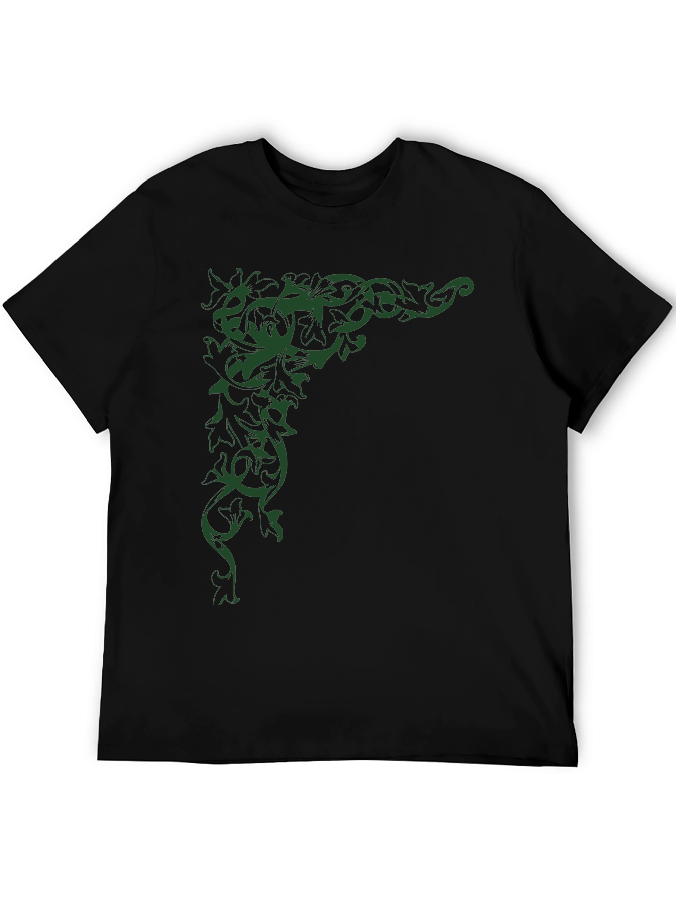 Elegant Leaf Vine Graphic Black T-Shirt