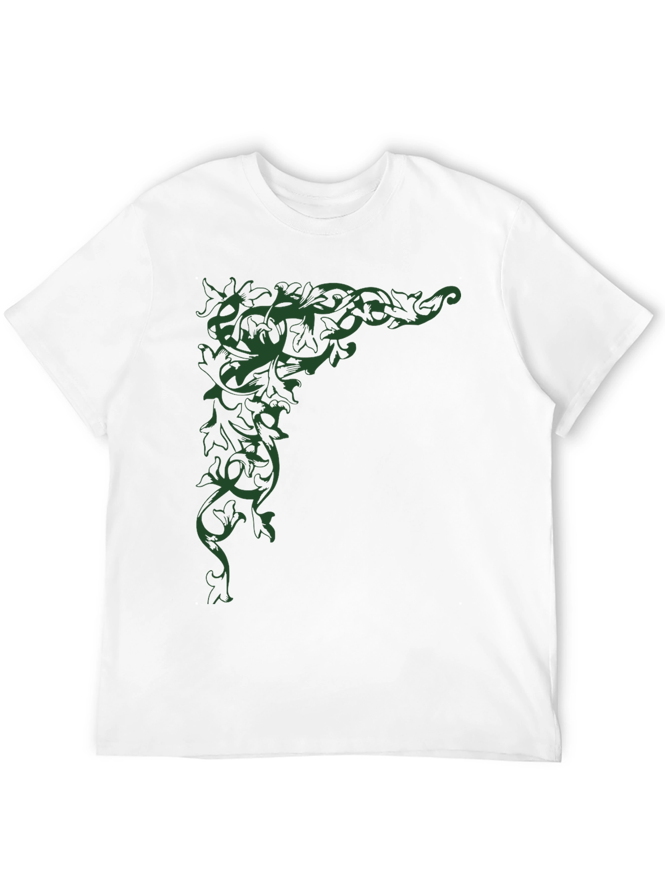 Elegant Leaf Vine Graphic Black T-Shirt