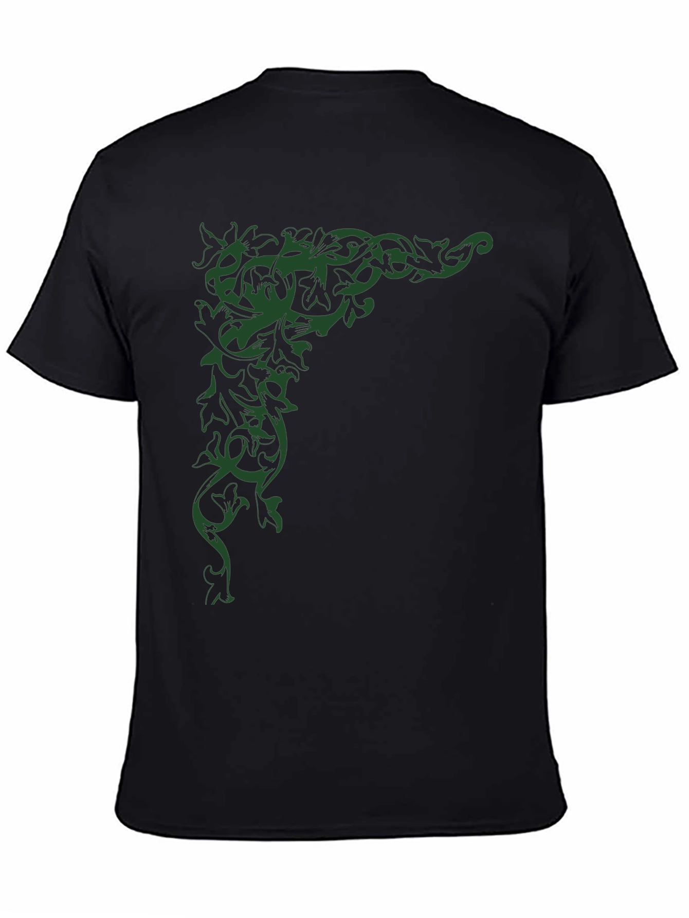 Elegant Leaf Vine Graphic Black T-Shirt