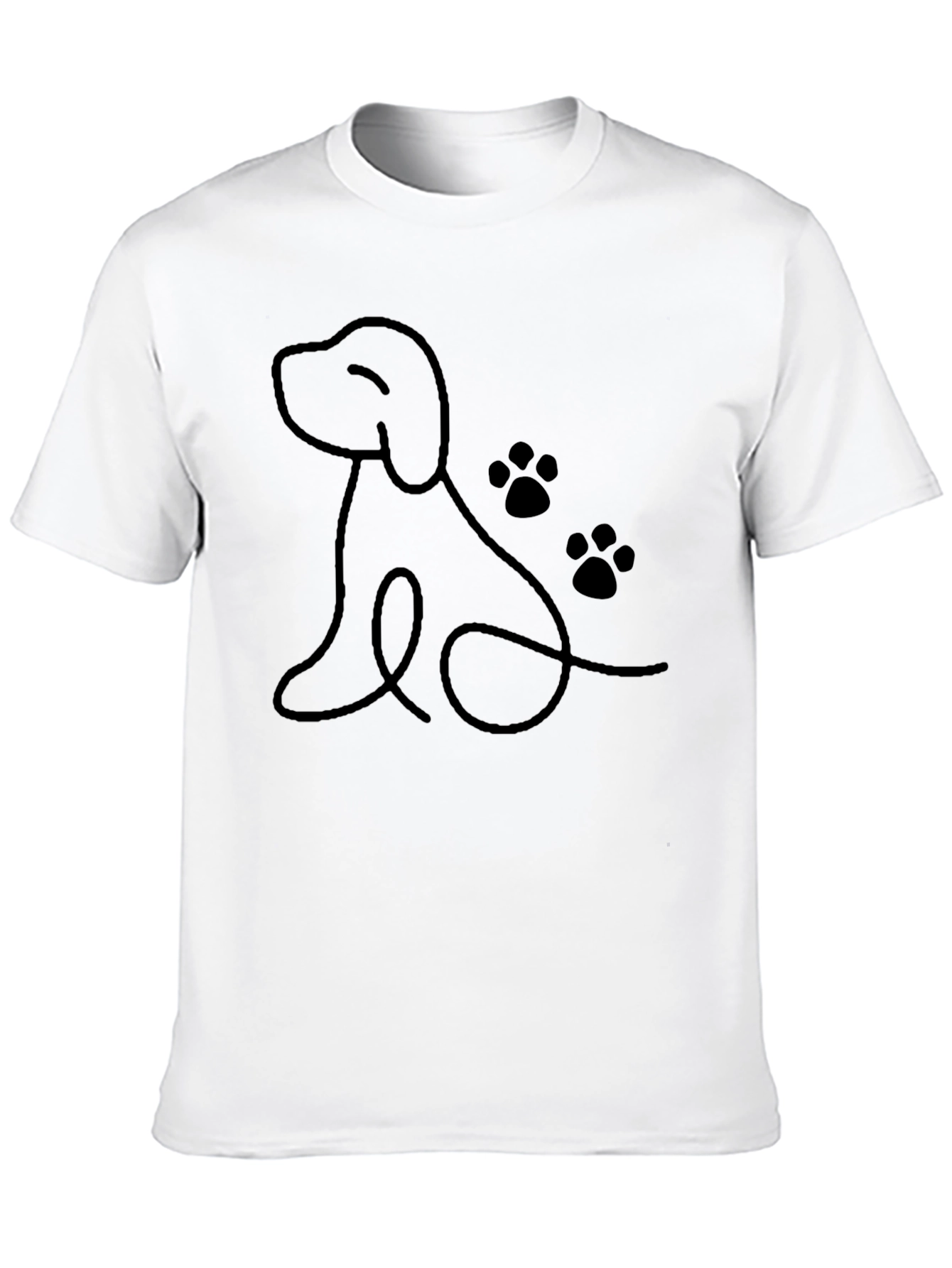 Dog Line Art T-Shirt - Casual Black Tee