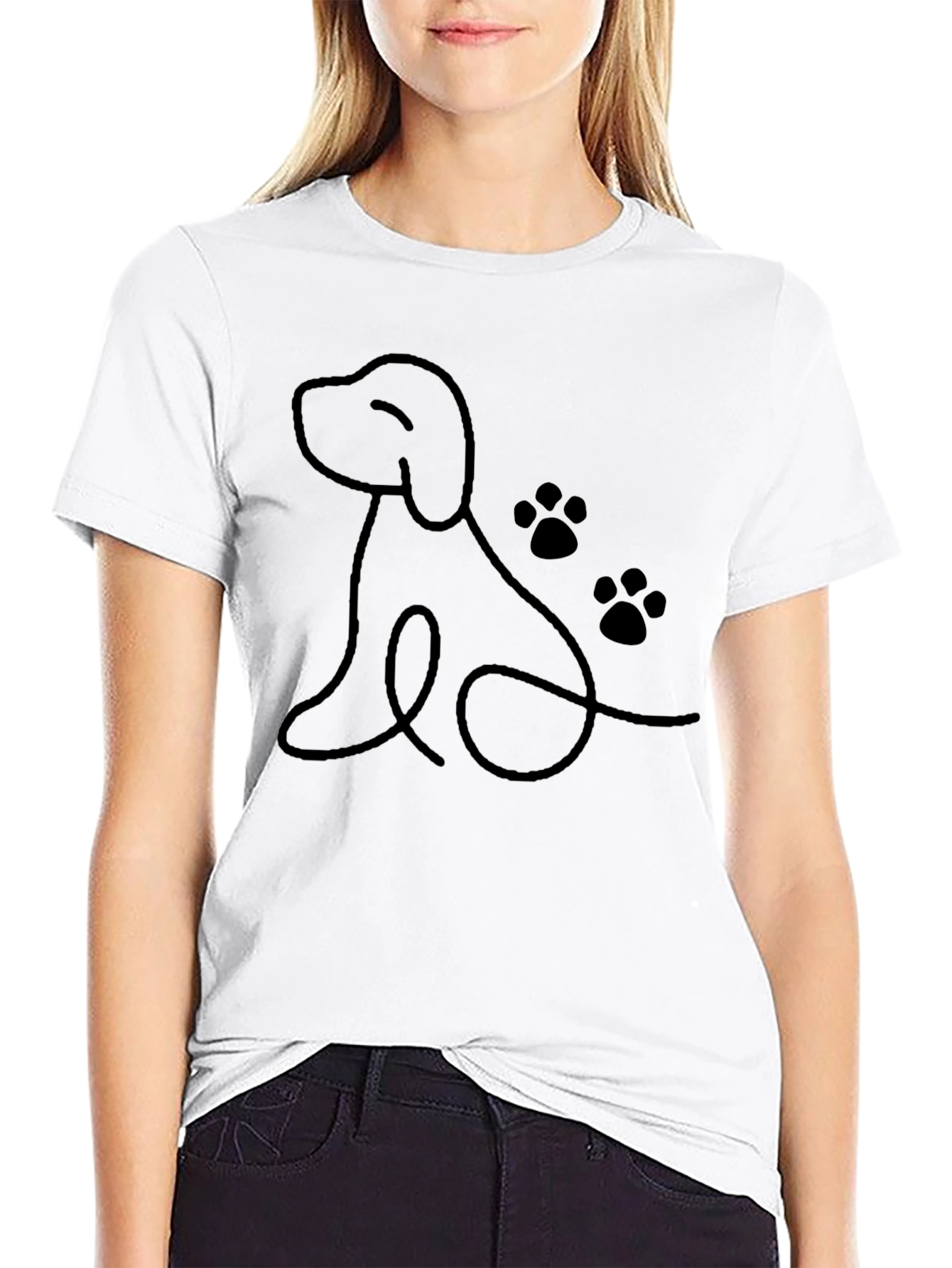 Dog Line Art T-Shirt - Casual Black Tee