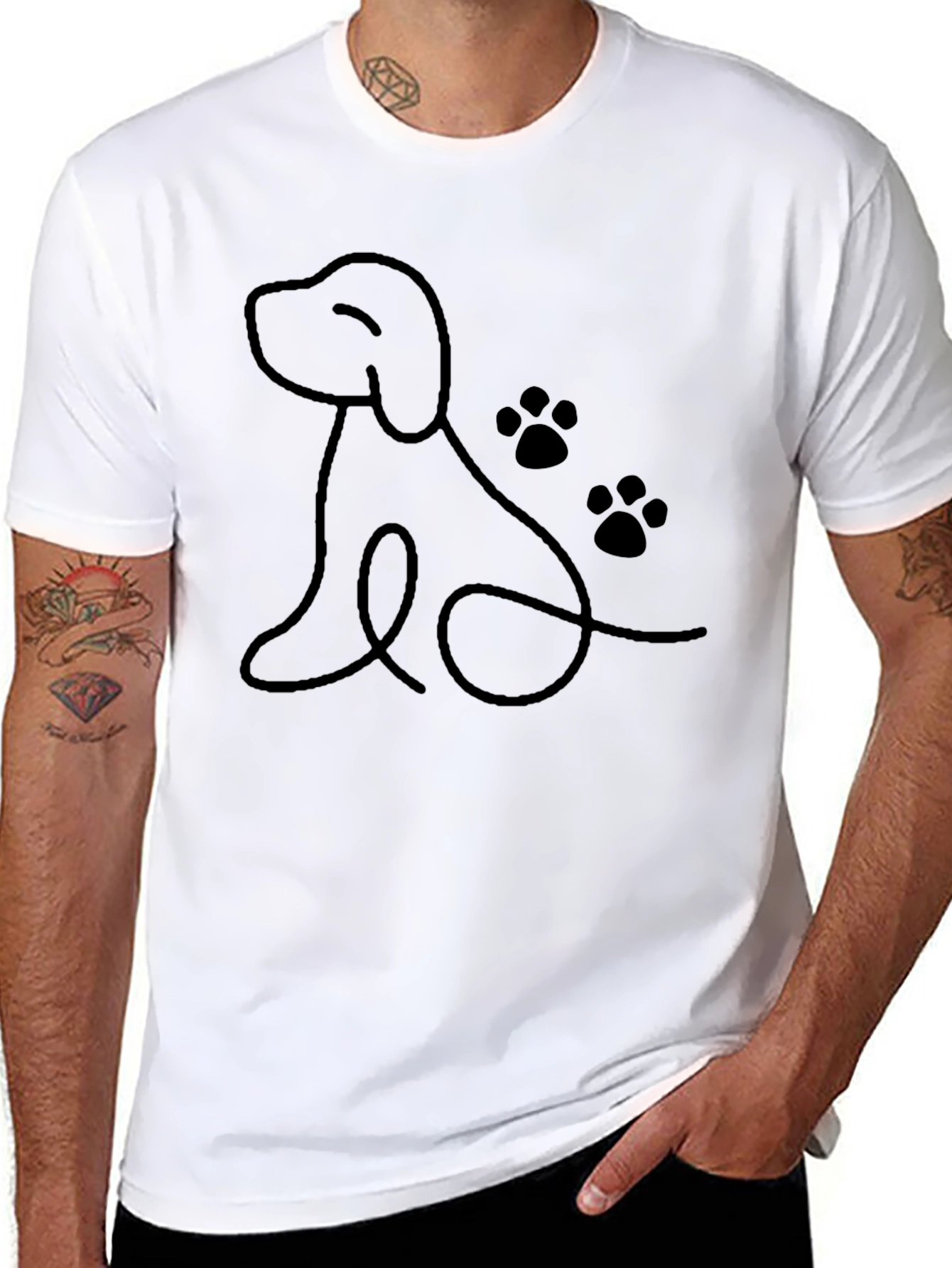 Dog Line Art T-Shirt - Casual Black Tee