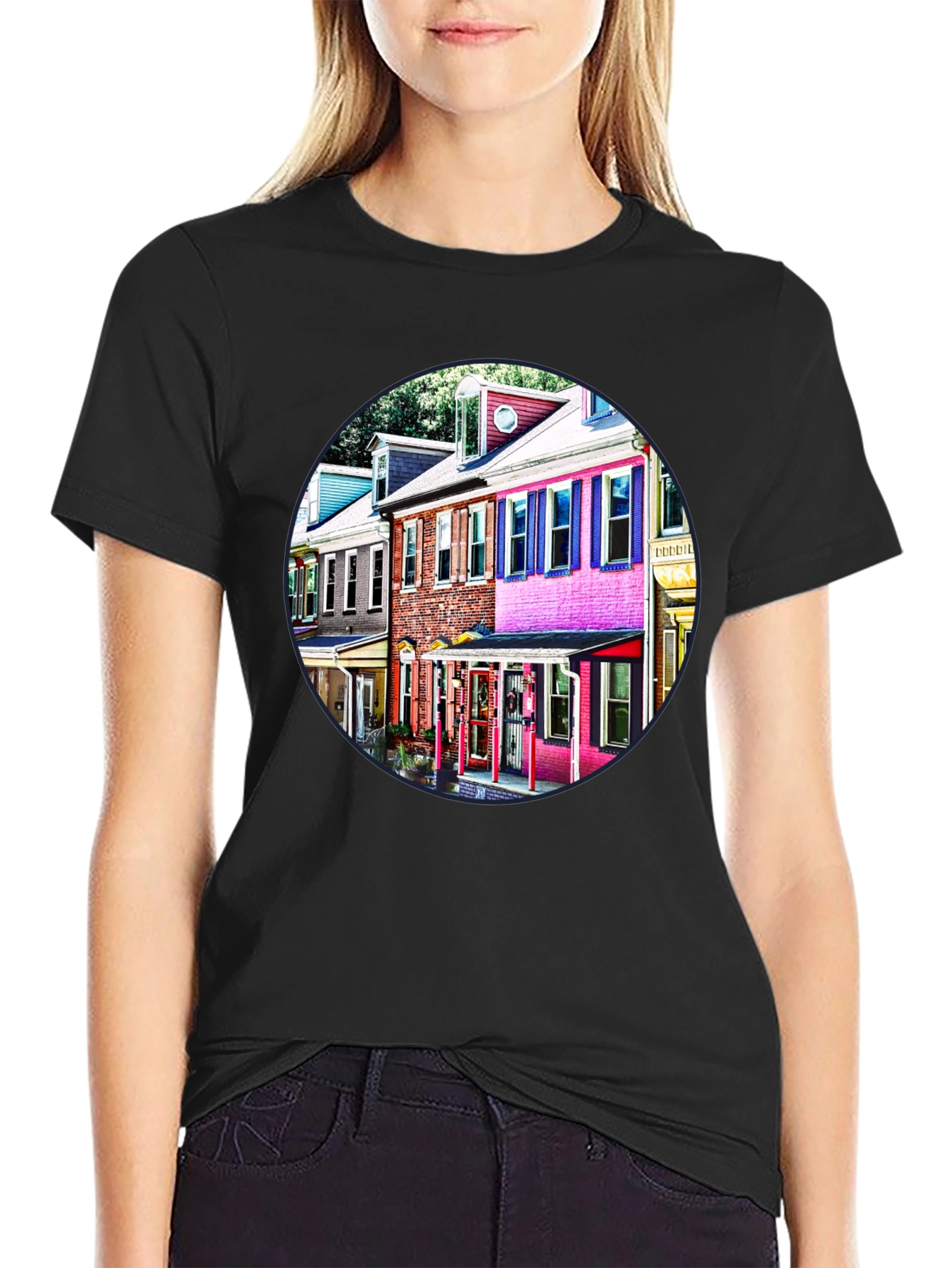 Colorful Houses Black Tee