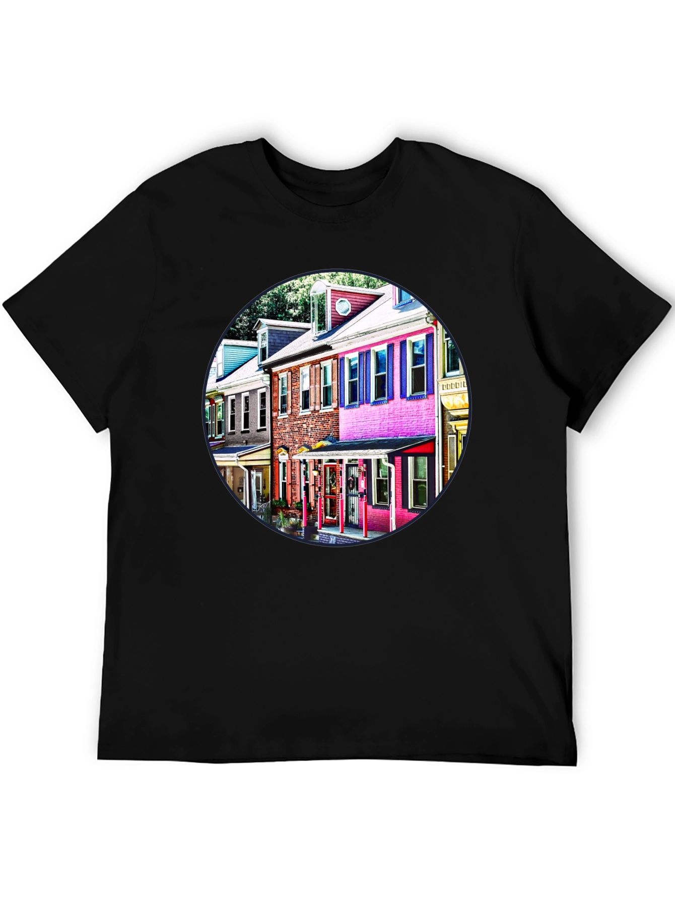 Colorful Houses Black Tee