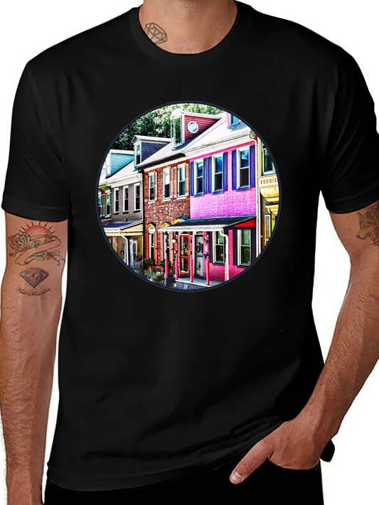 Colorful Houses Black Tee