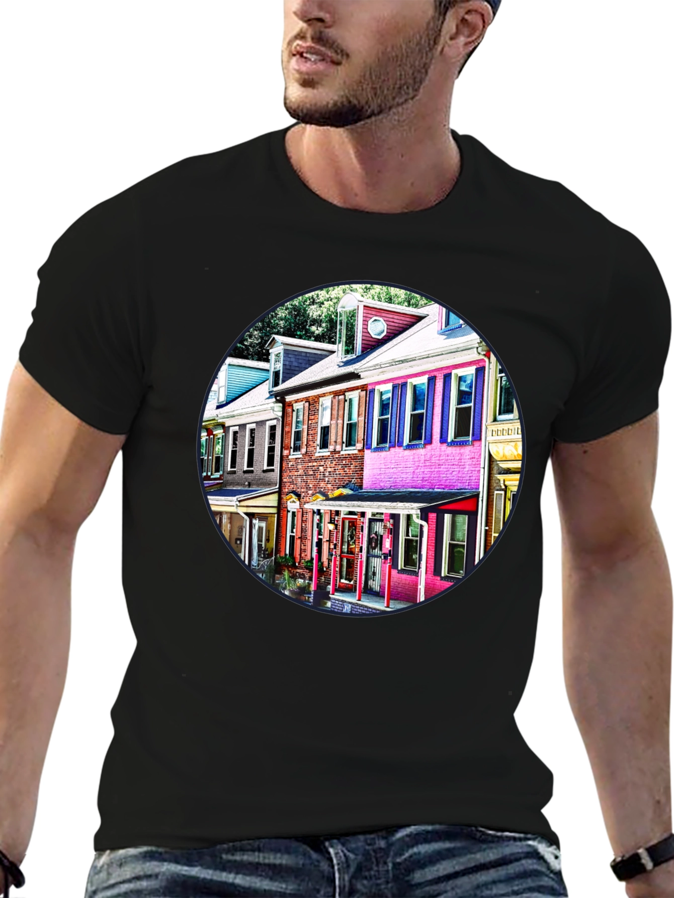Colorful Houses Black Tee