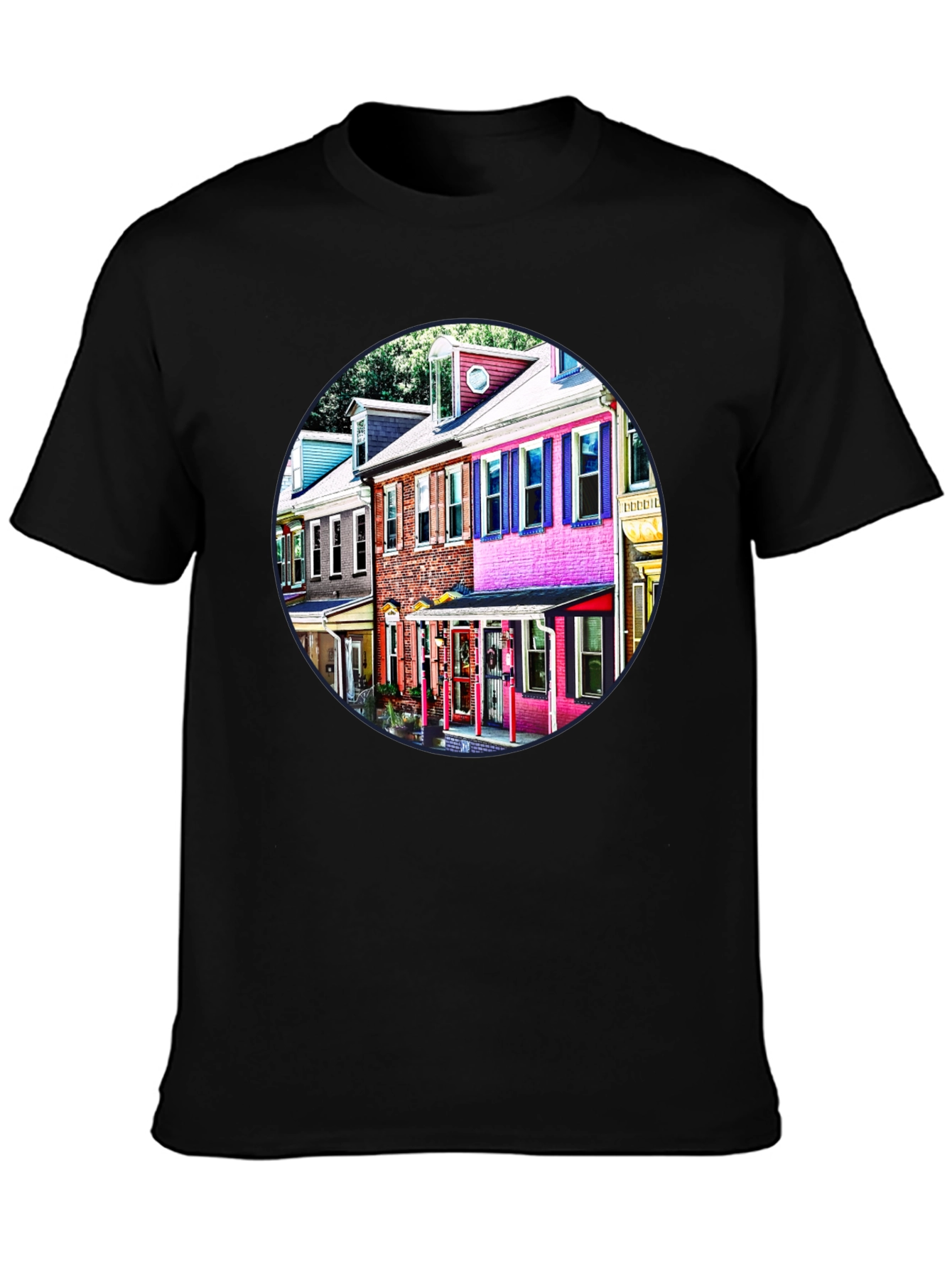Colorful Houses Black Tee