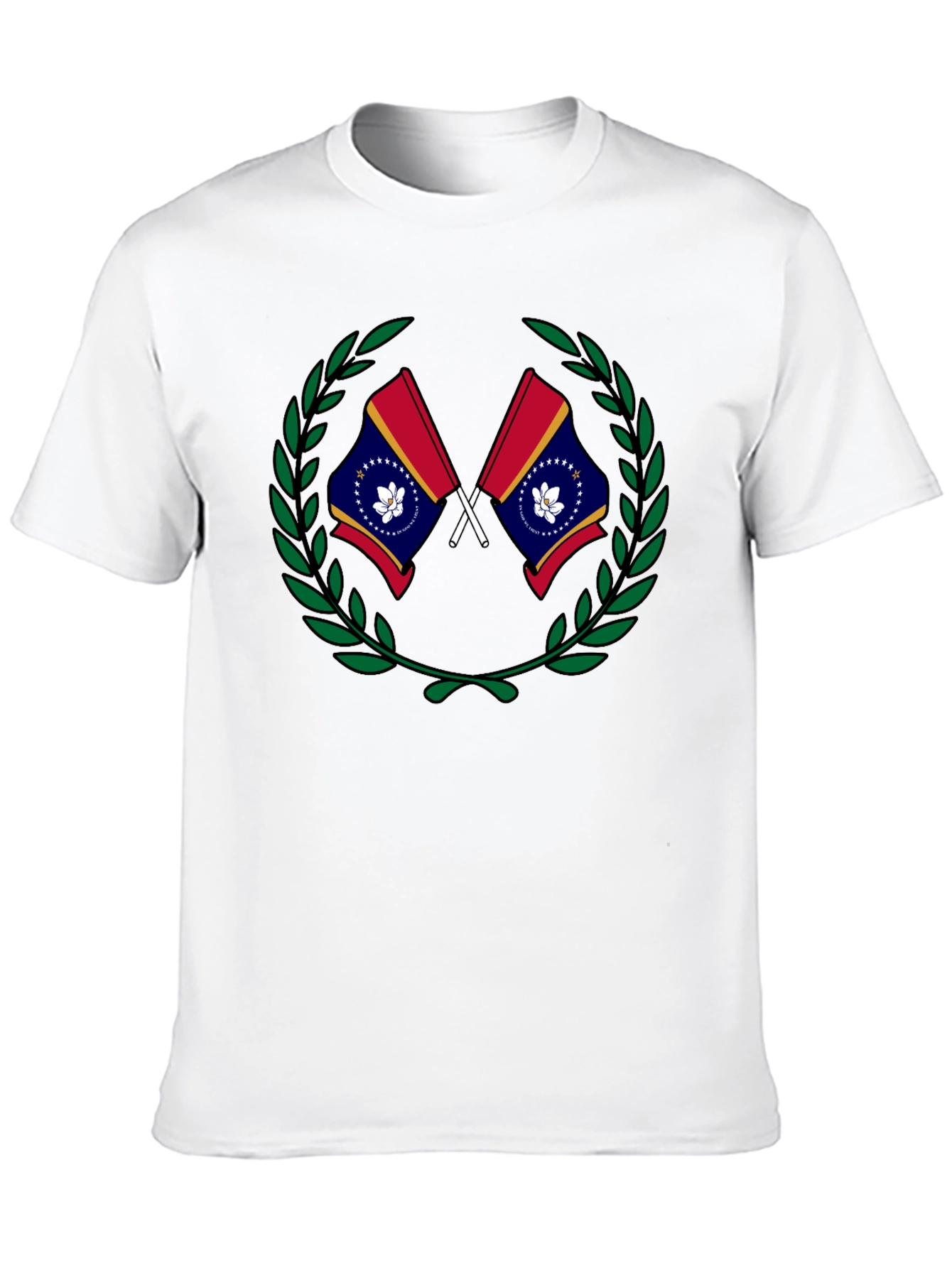 Mississippi Flag Laurel Wreath Black T-Shirt
