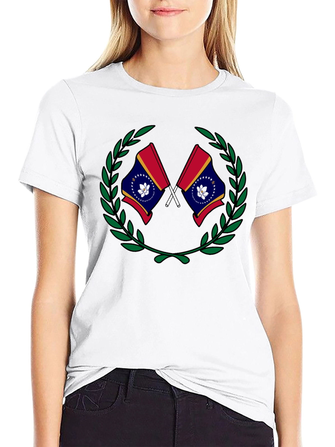 Mississippi Flag Laurel Wreath Black T-Shirt