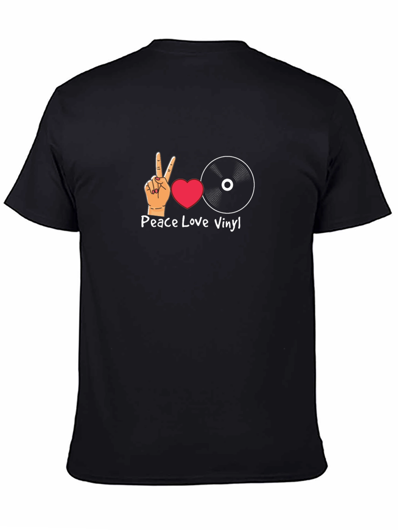 Peace Love Vinyl Graphic T-Shirt - Black