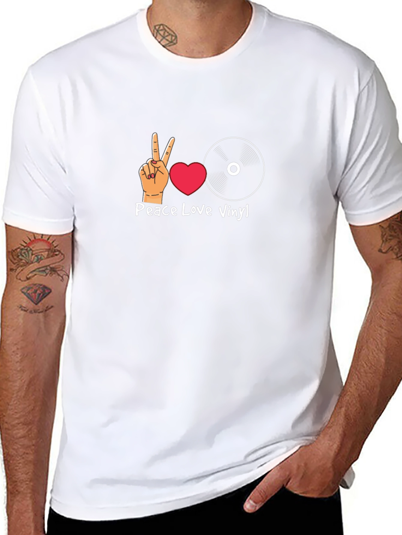 Peace Love Vinyl Graphic T-Shirt - Black