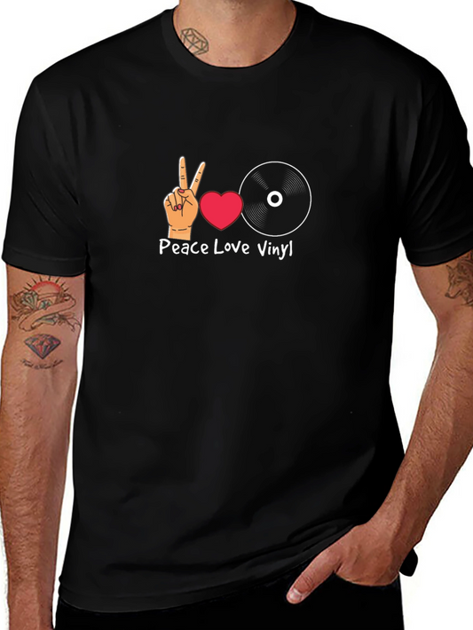 Peace Love Vinyl Graphic T-Shirt - Black