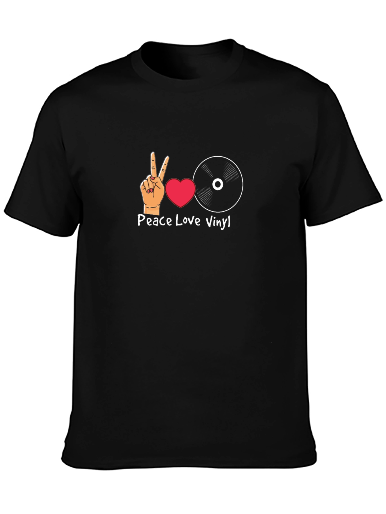Peace Love Vinyl Graphic T-Shirt - Black
