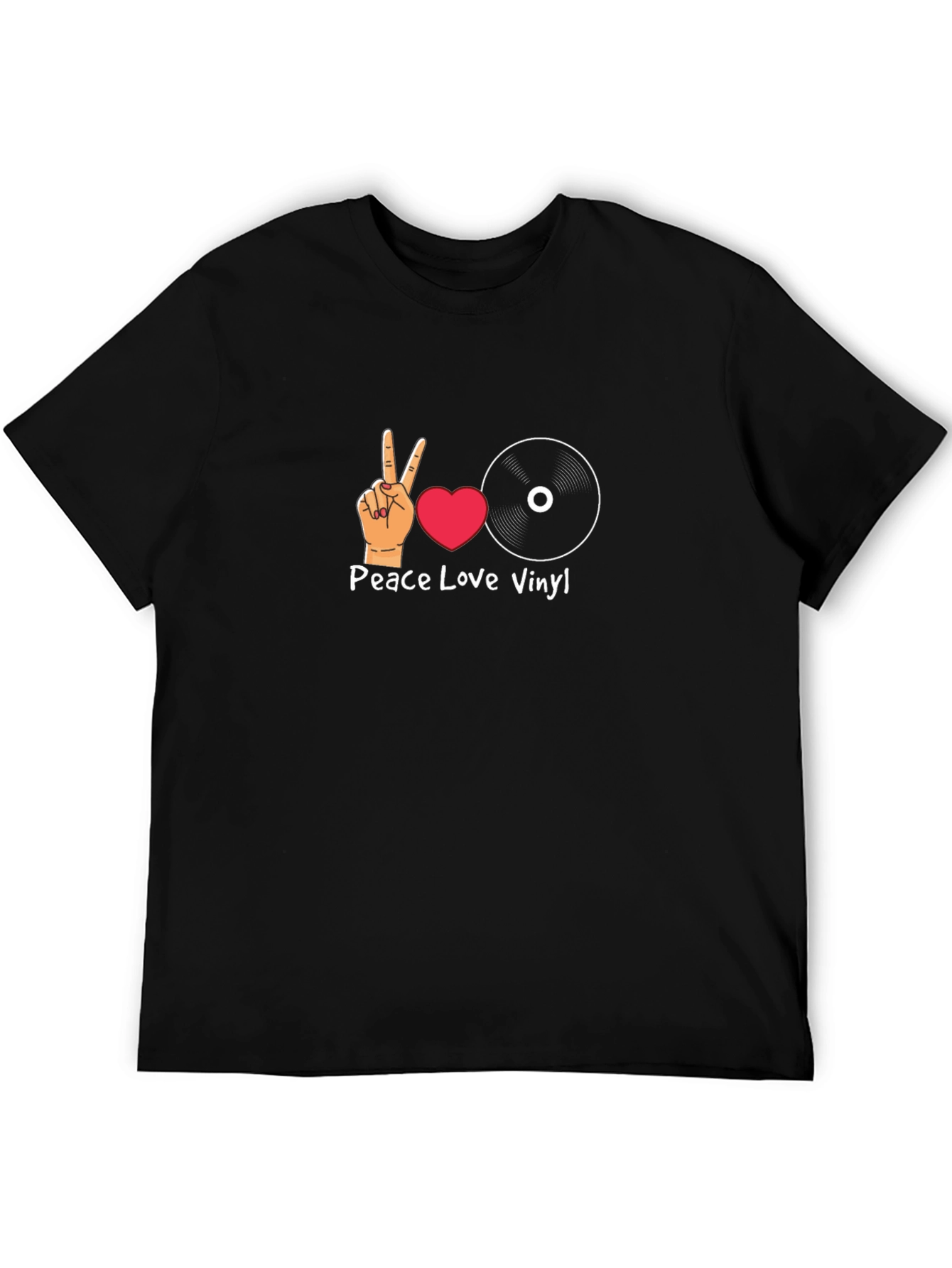 Peace Love Vinyl Graphic T-Shirt - Black