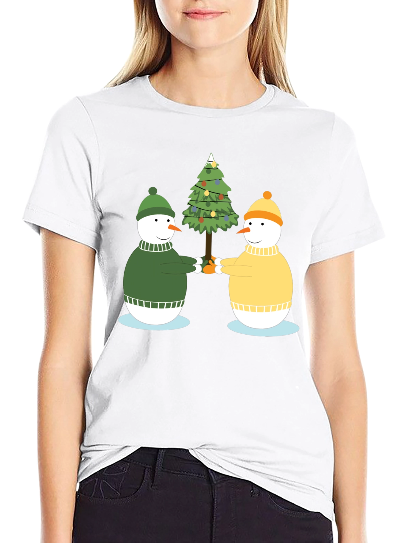 Festive Snowmen Christmas Tree Graphic Tee