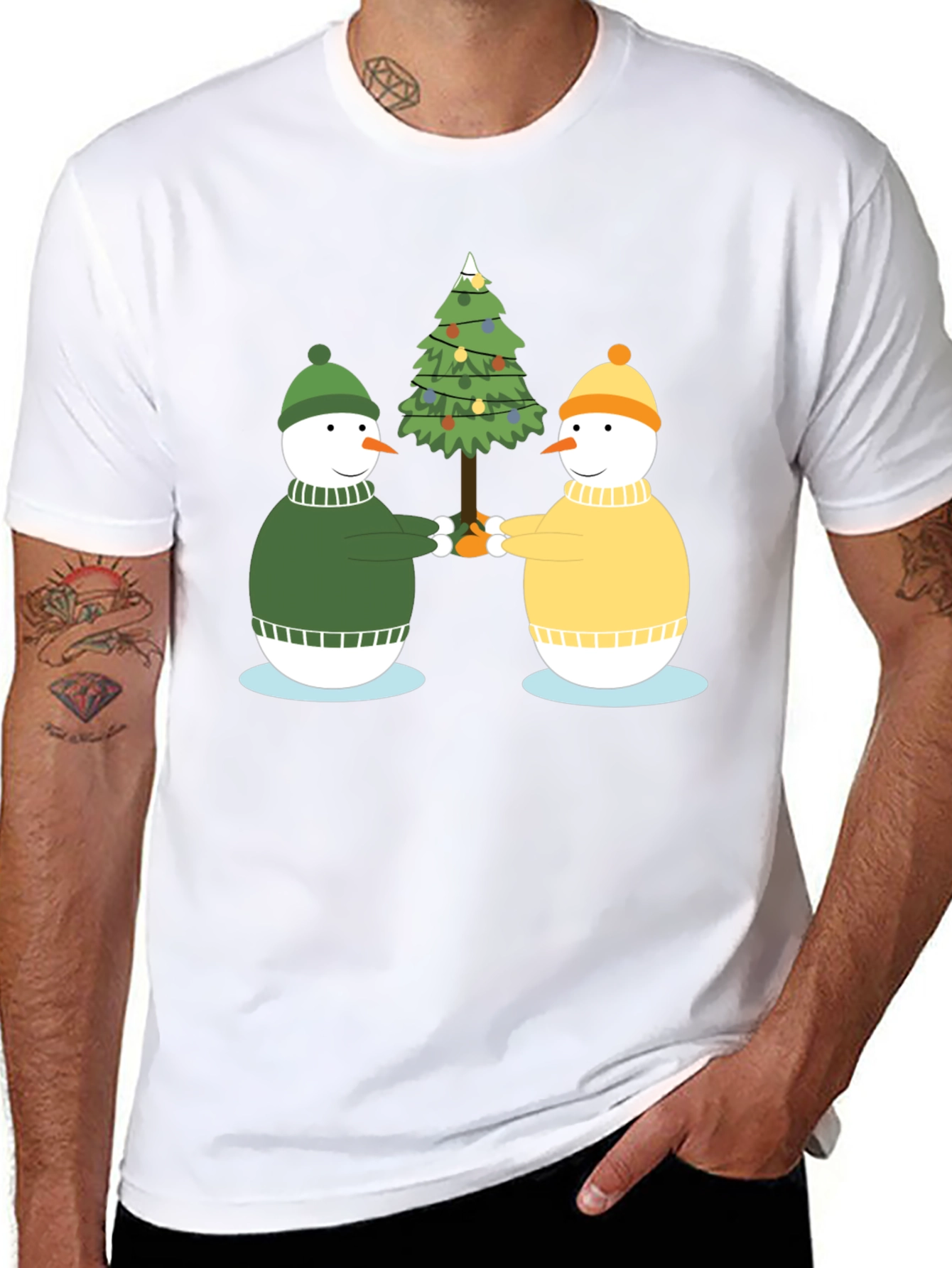 Festive Snowmen Christmas Tree Graphic Tee
