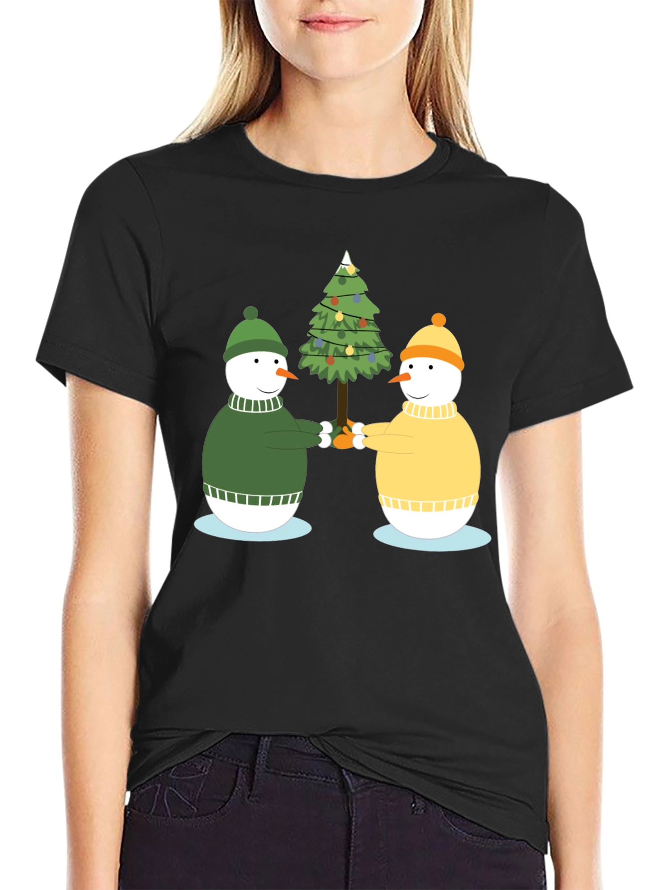 Festive Snowmen Christmas Tree Graphic Tee